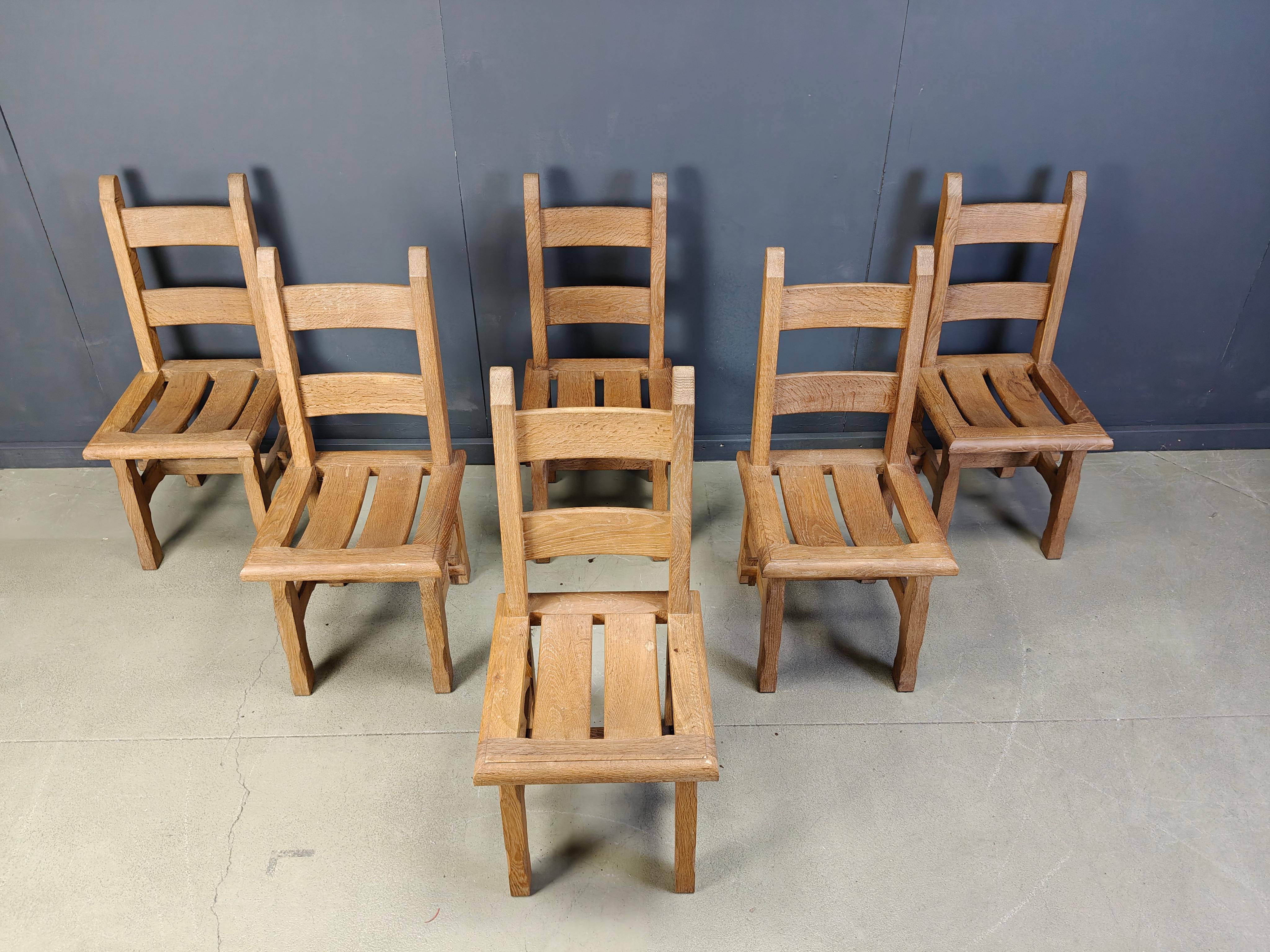 Oak Vintage oak  brutalist dining chairs, 1960s For Sale