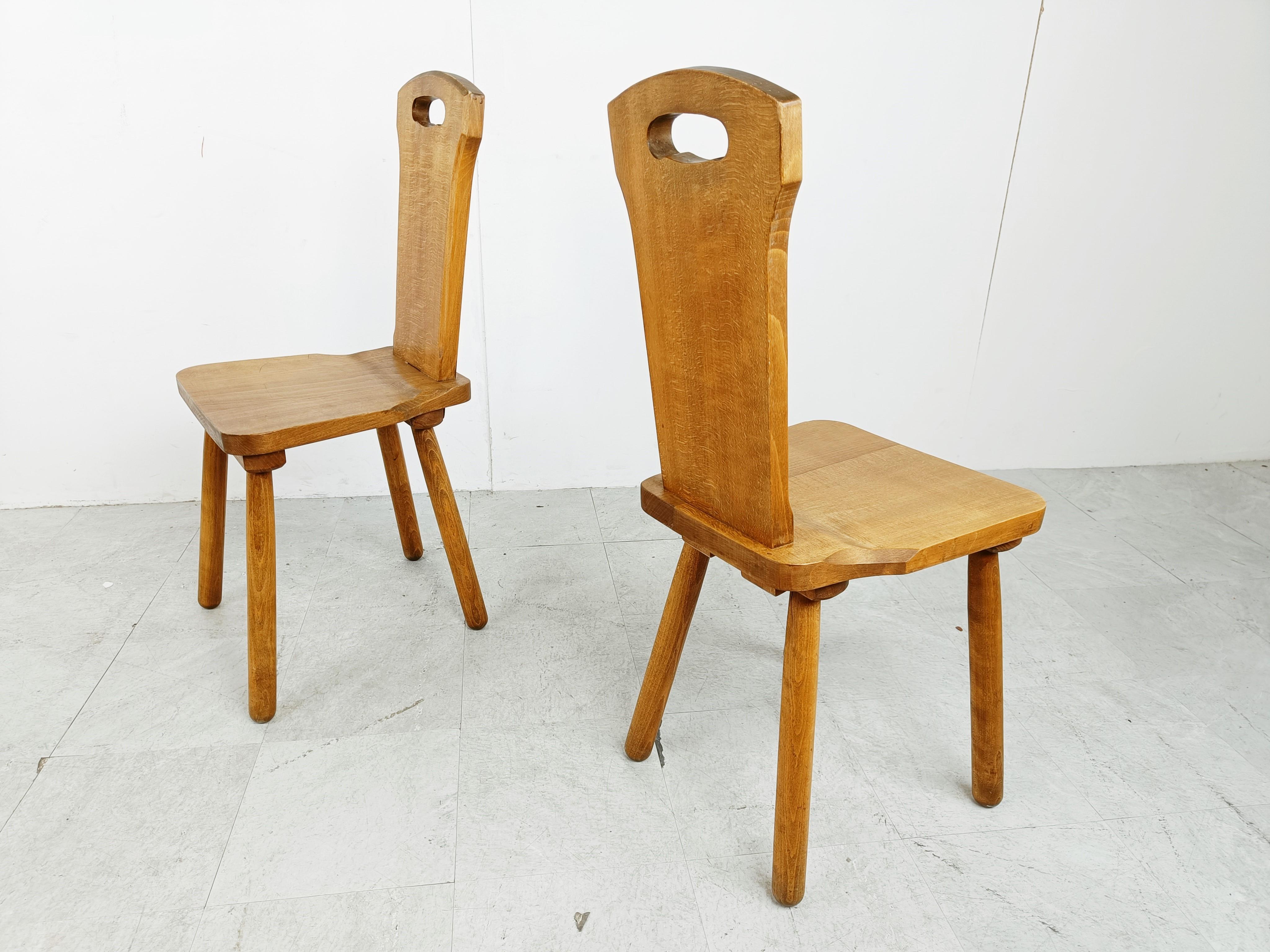 Vintage oak brutalist dining chairs, 1960s  For Sale 1