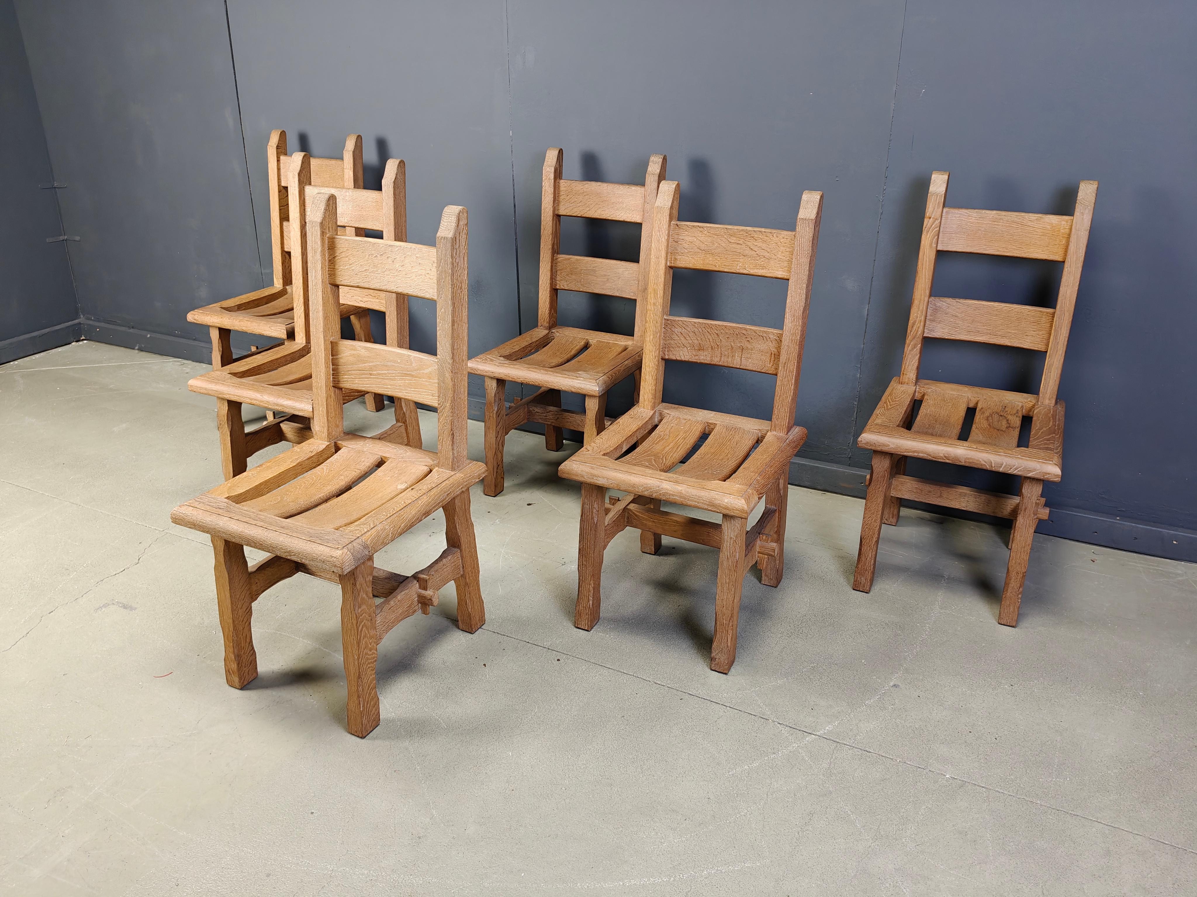 Vintage oak  brutalist dining chairs, 1960s For Sale 1