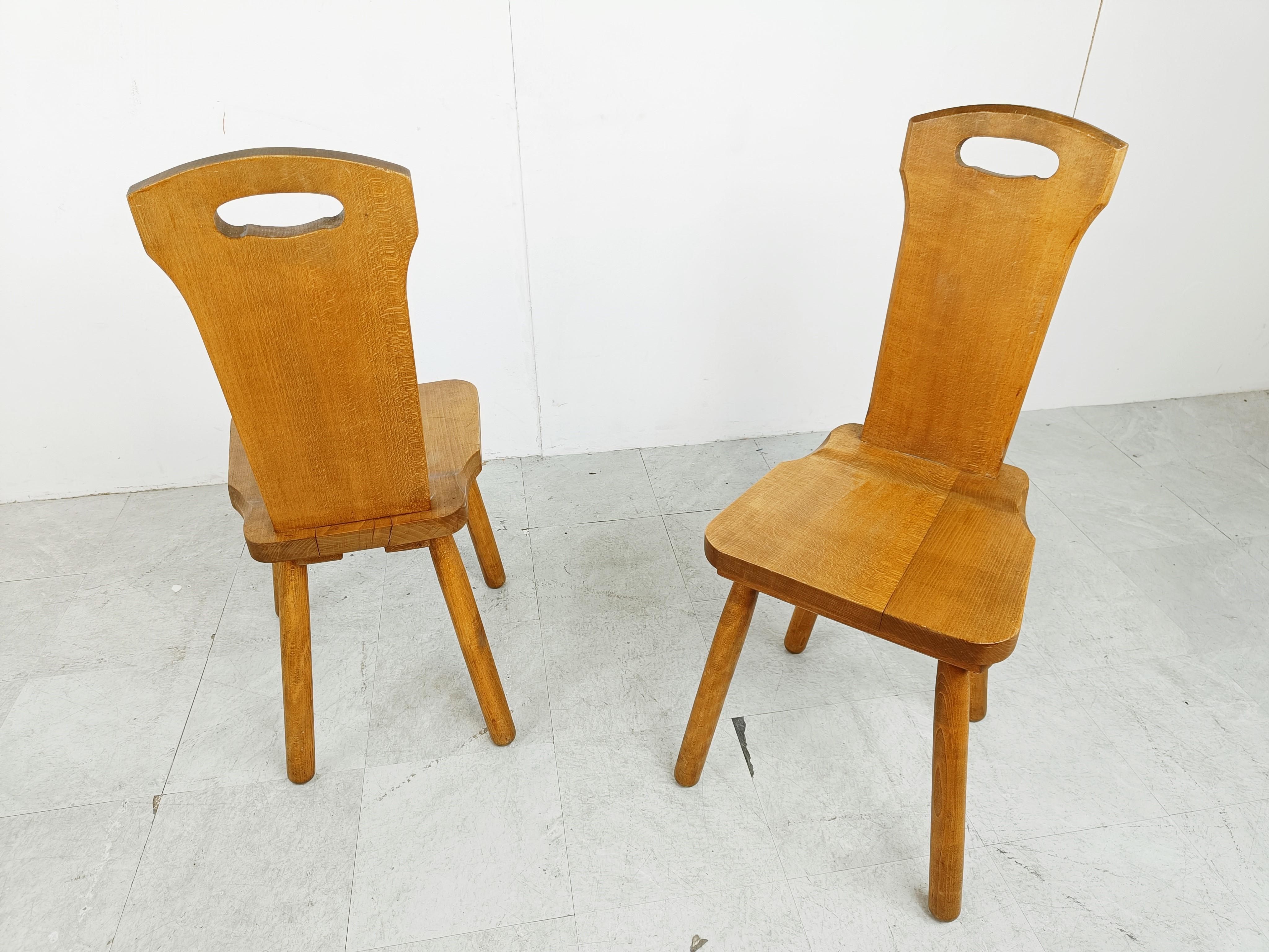 Vintage oak brutalist dining chairs, 1960s  For Sale 2