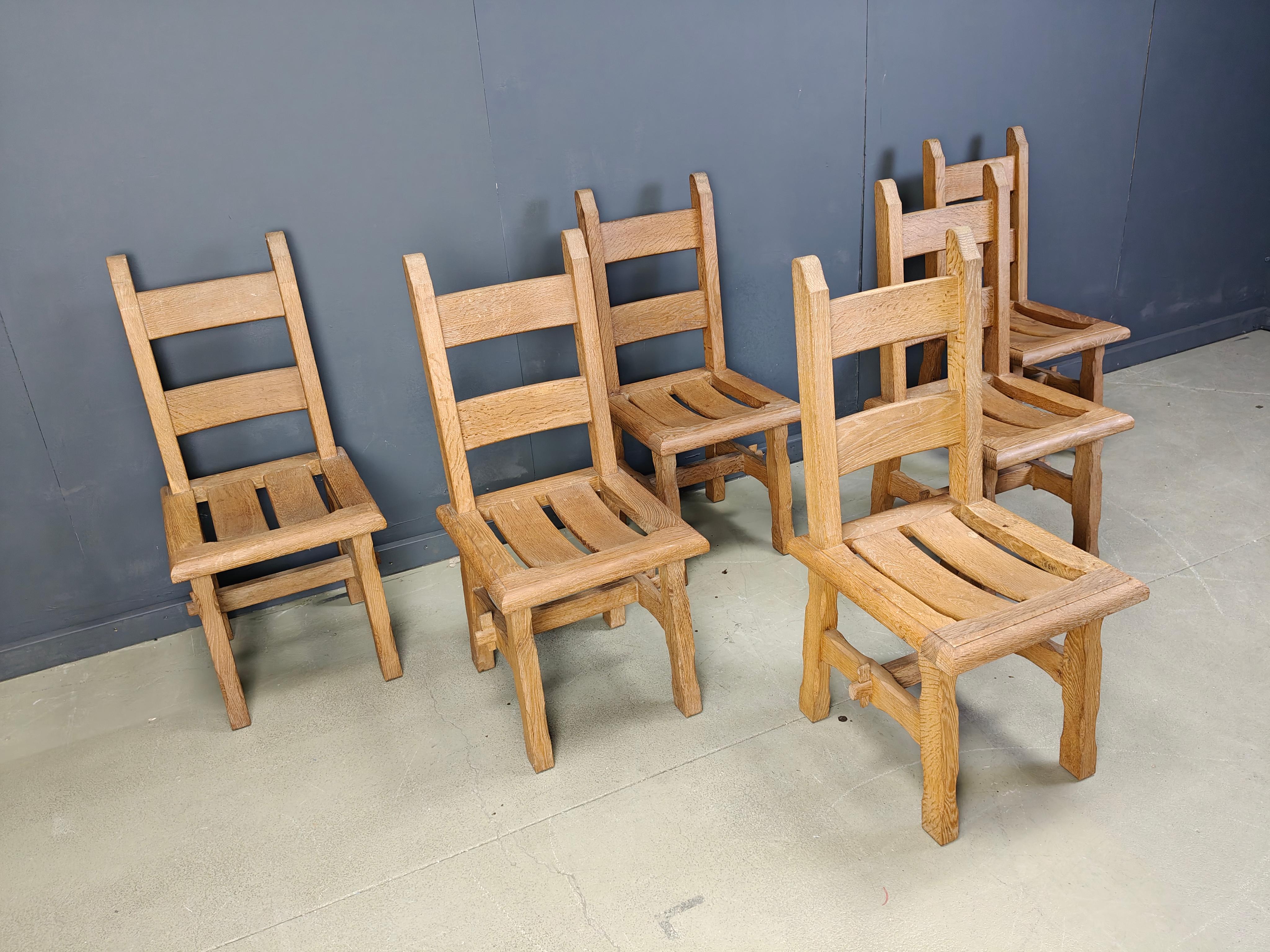 Vintage oak  brutalist dining chairs, 1960s For Sale 2