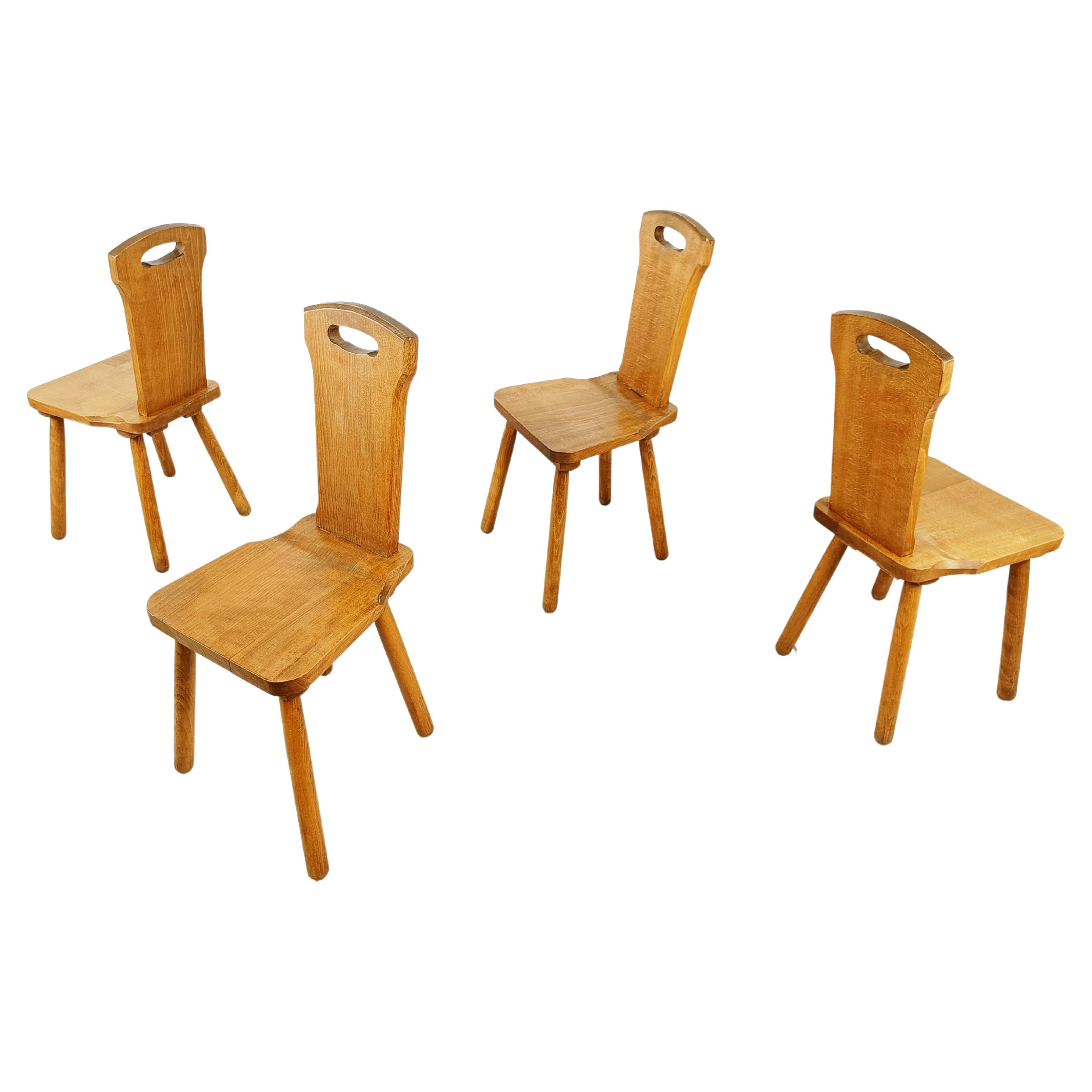 Vintage oak brutalist dining chairs, 1960s  For Sale