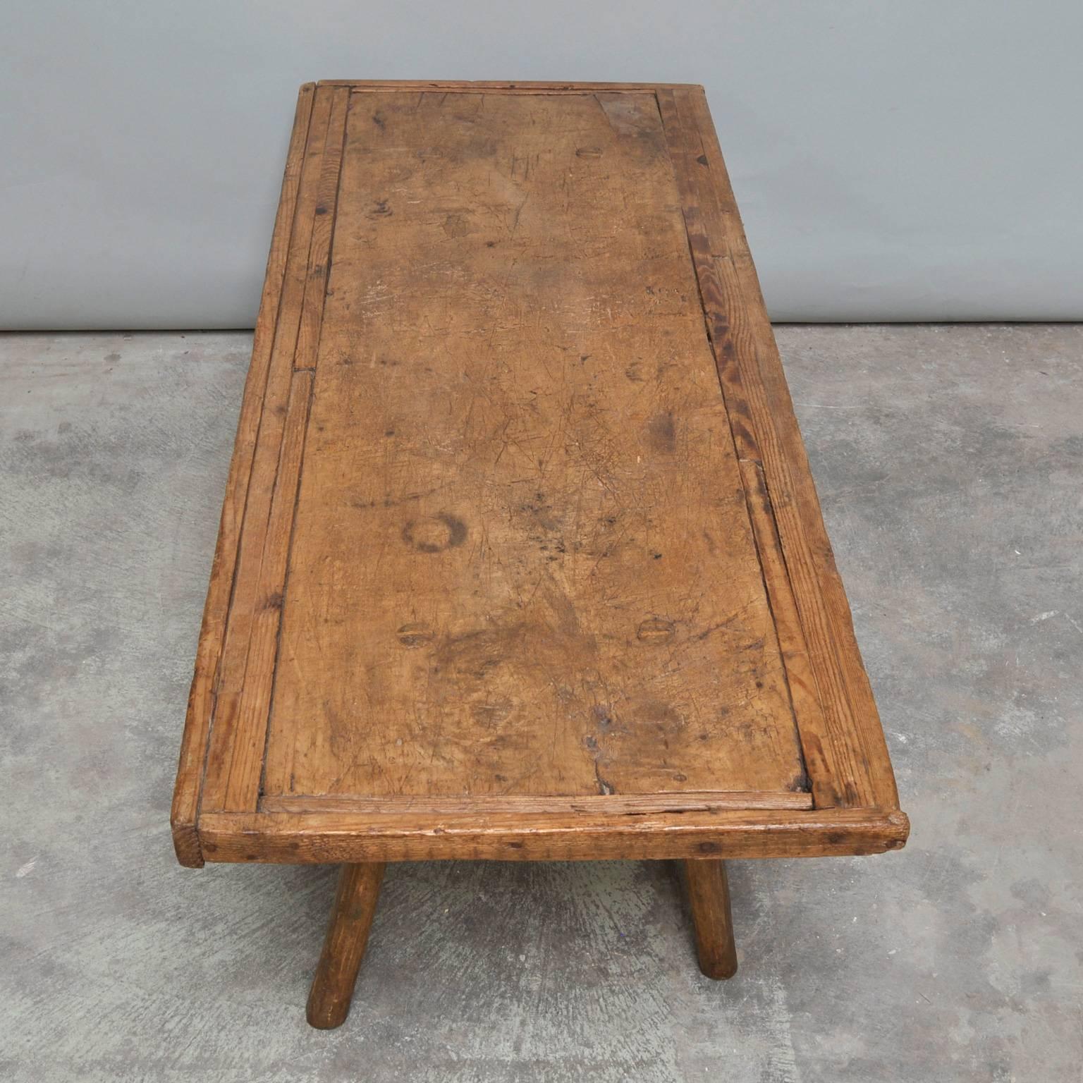 Rustic Vintage Oak Butcher's Block Coffee Table/Bench, 1930s