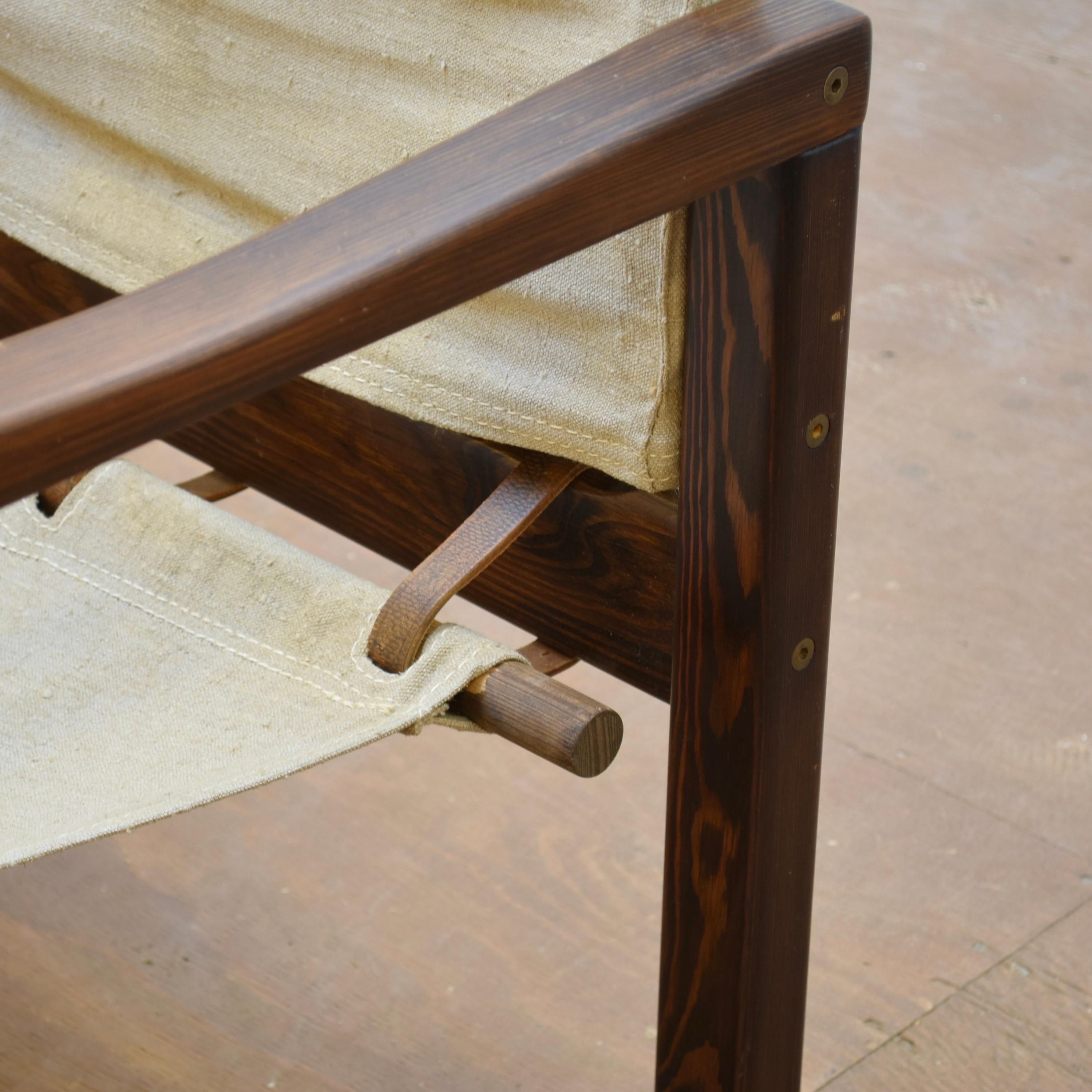 Vintage Oak & Canvas Safari Chair by IKEA For Sale 3
