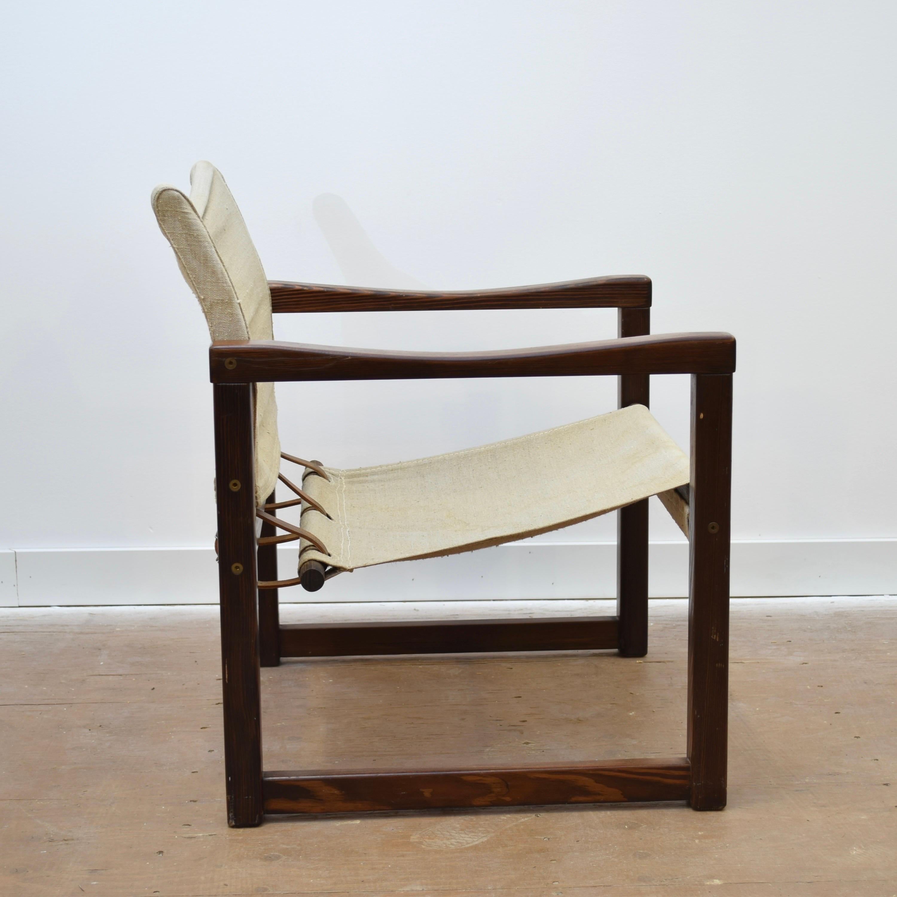 Mid-Century Modern Vintage Oak & Canvas Safari Chair by IKEA For Sale