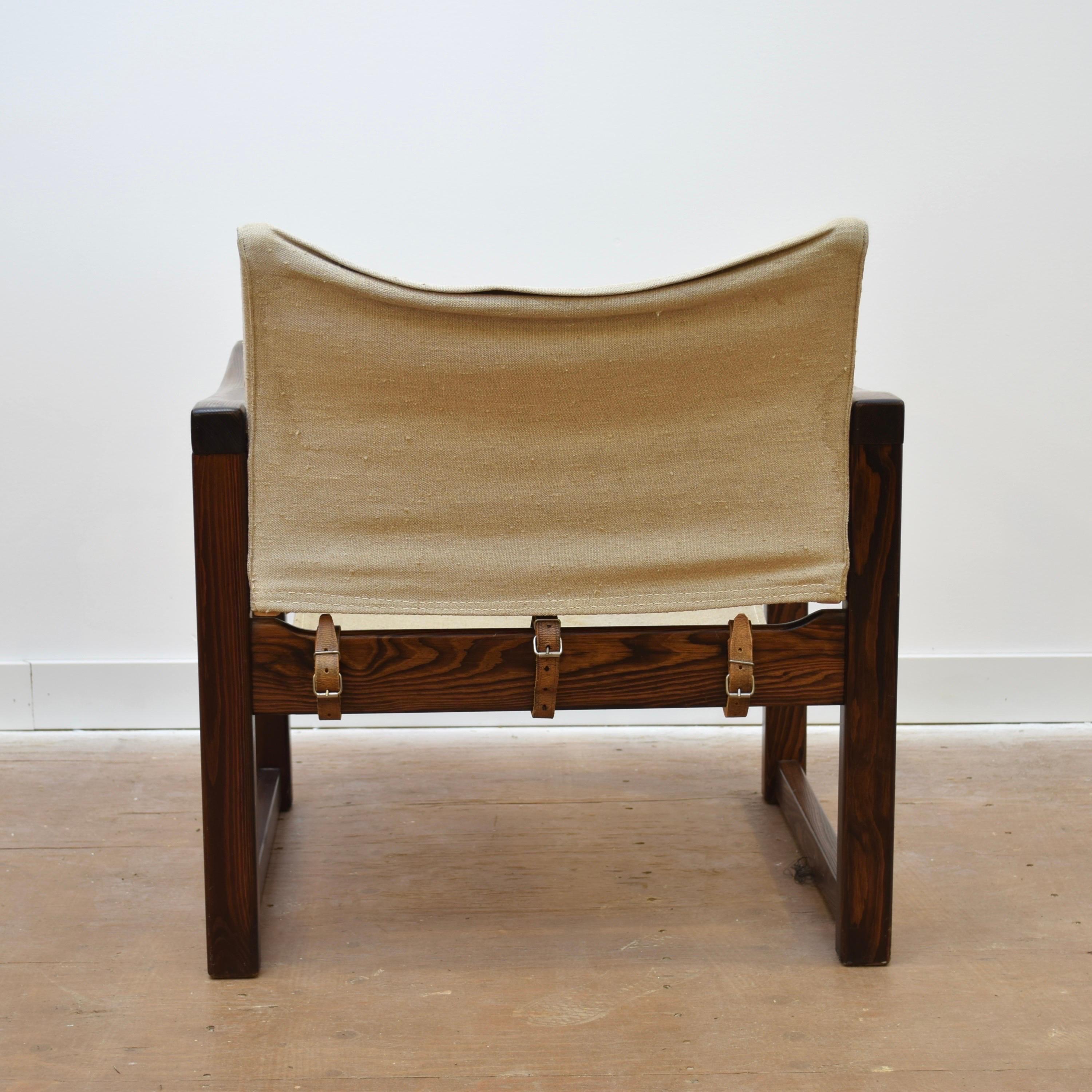 Swedish Vintage Oak & Canvas Safari Chair by IKEA For Sale