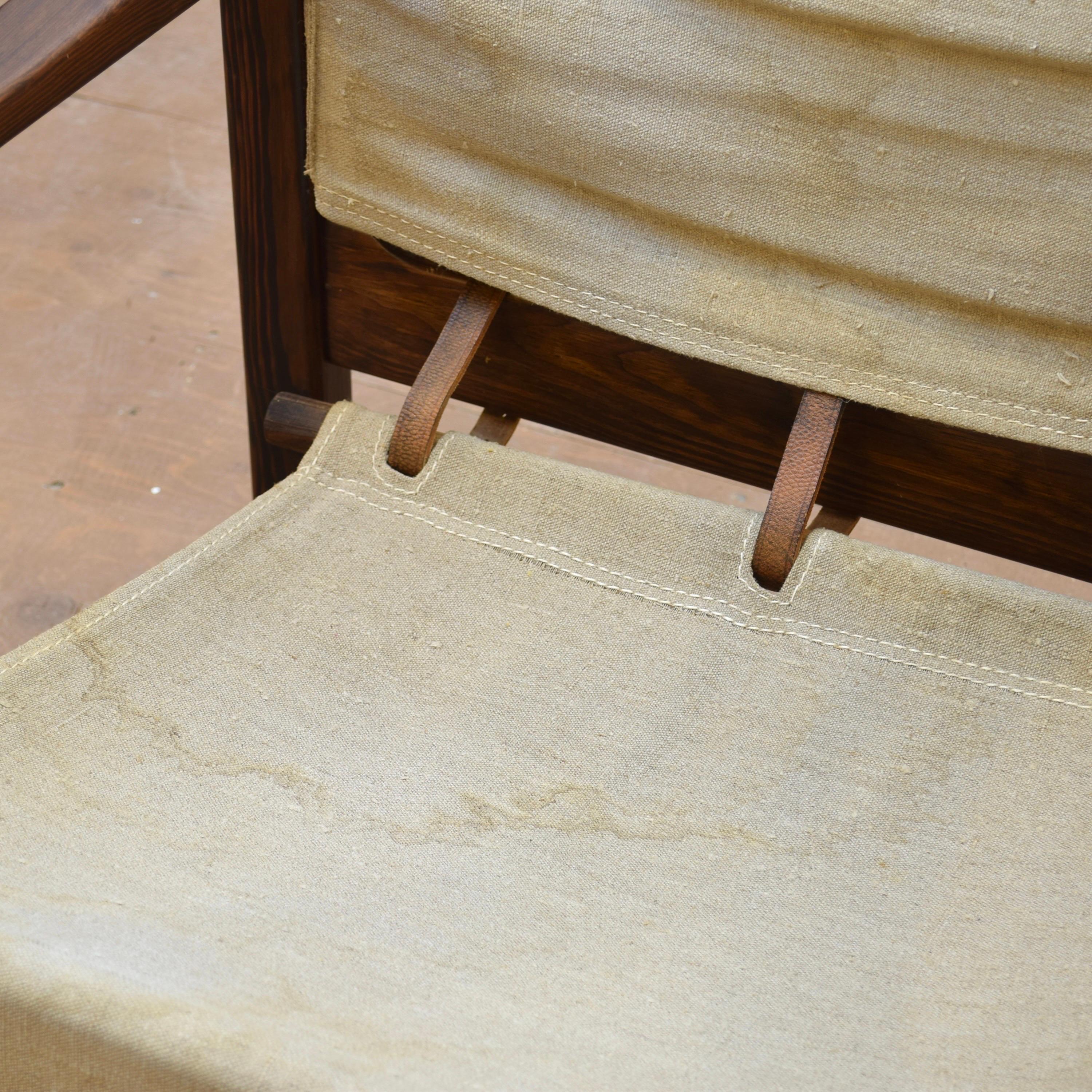 Leather Vintage Oak & Canvas Safari Chair by IKEA For Sale