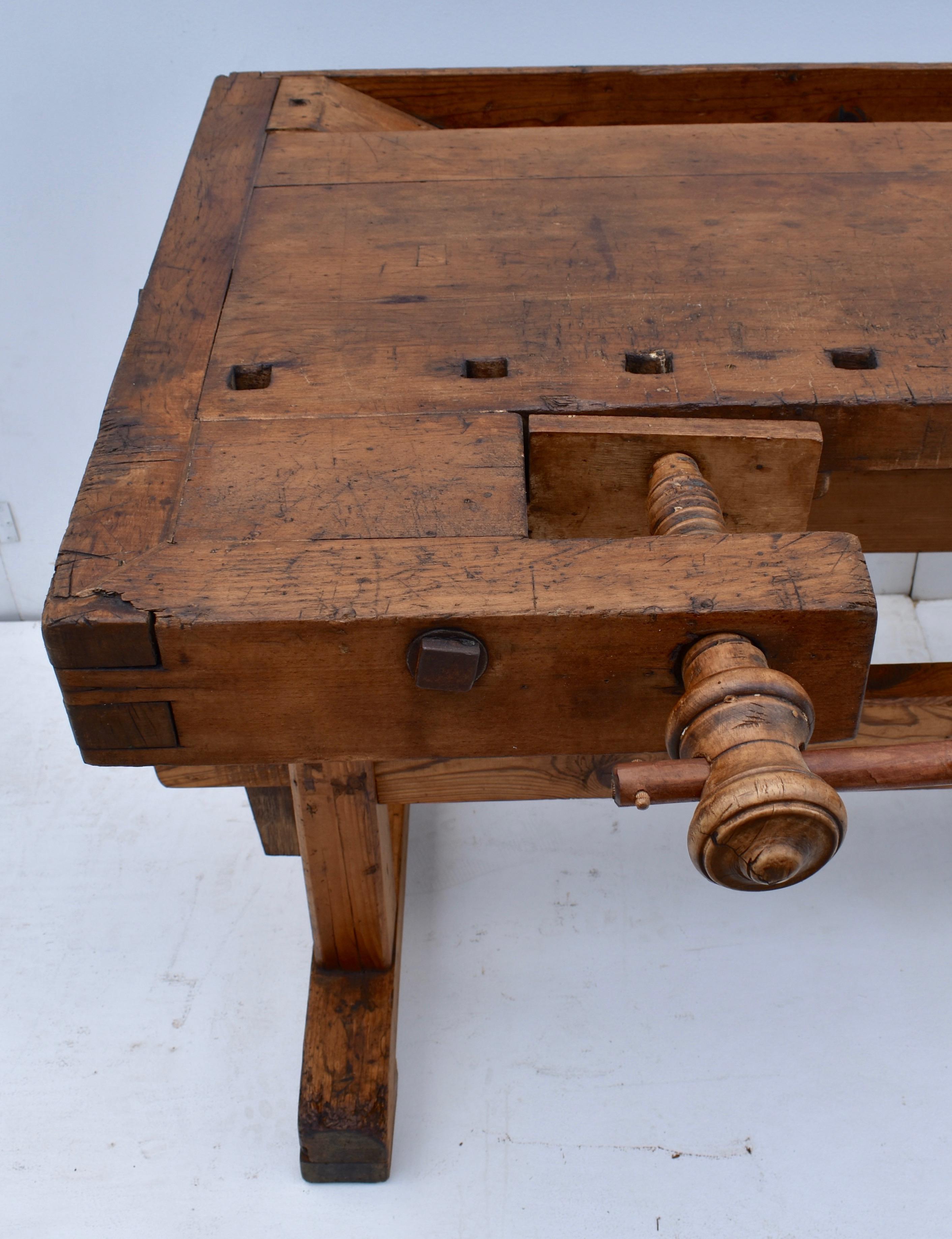 Polished Vintage Oak Carpenter's and Joiner's Work Bench