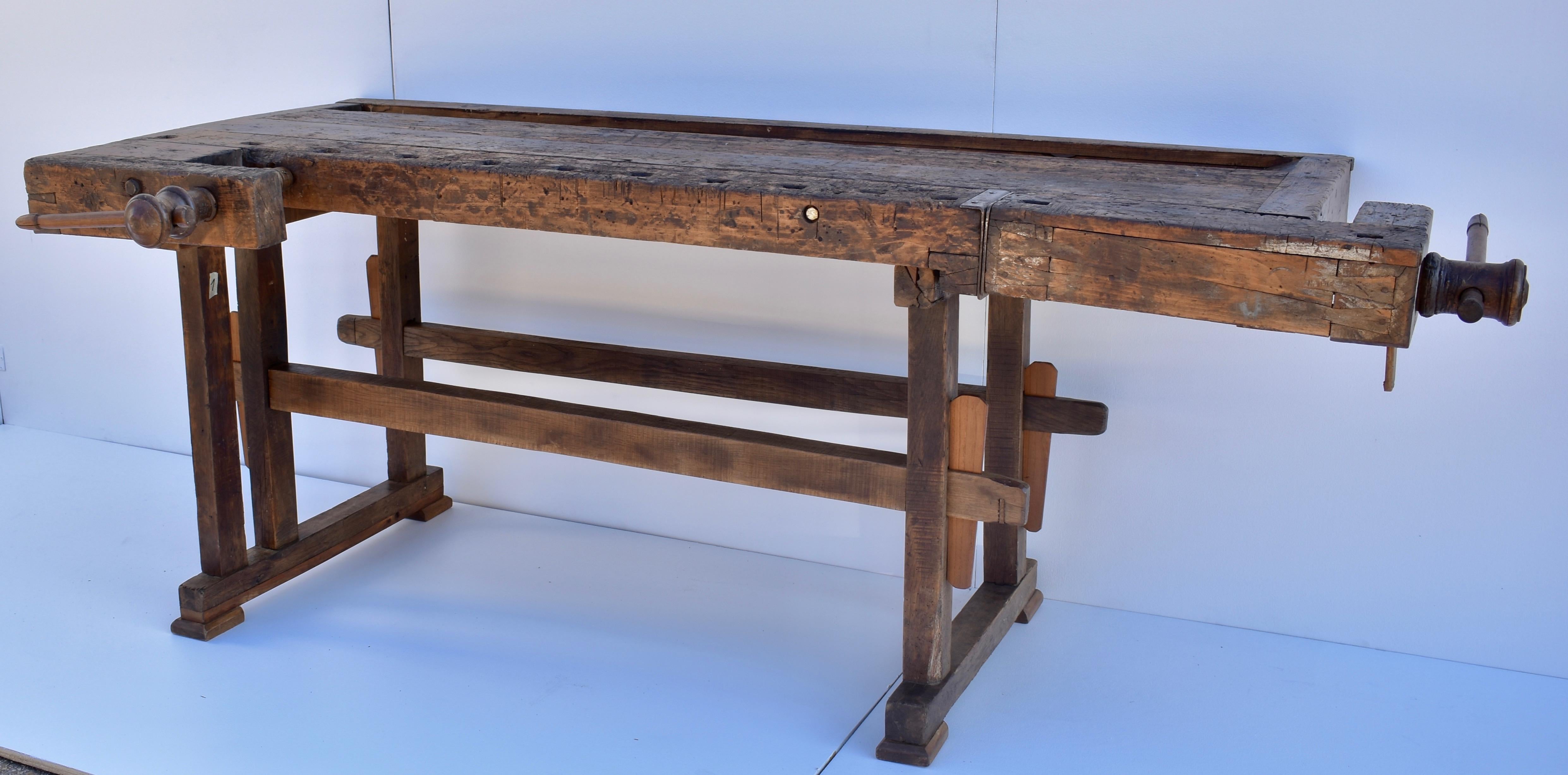 Industrial Vintage Oak Carpenters and Joiners Workbench
