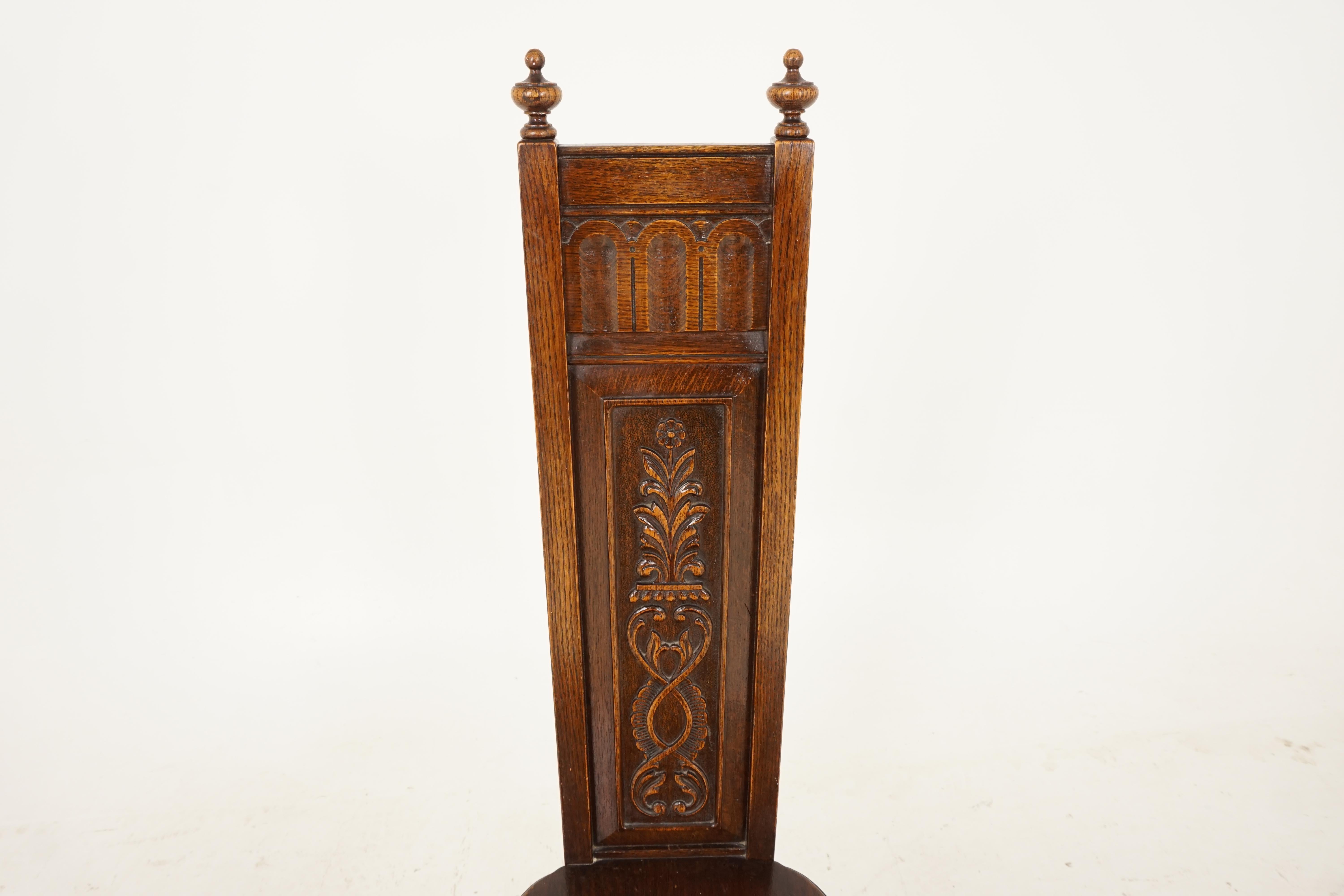 Écossais Vieille chaise en chêne:: Chaise de salle en chêne sculpté:: Scotland 1930:: B2268