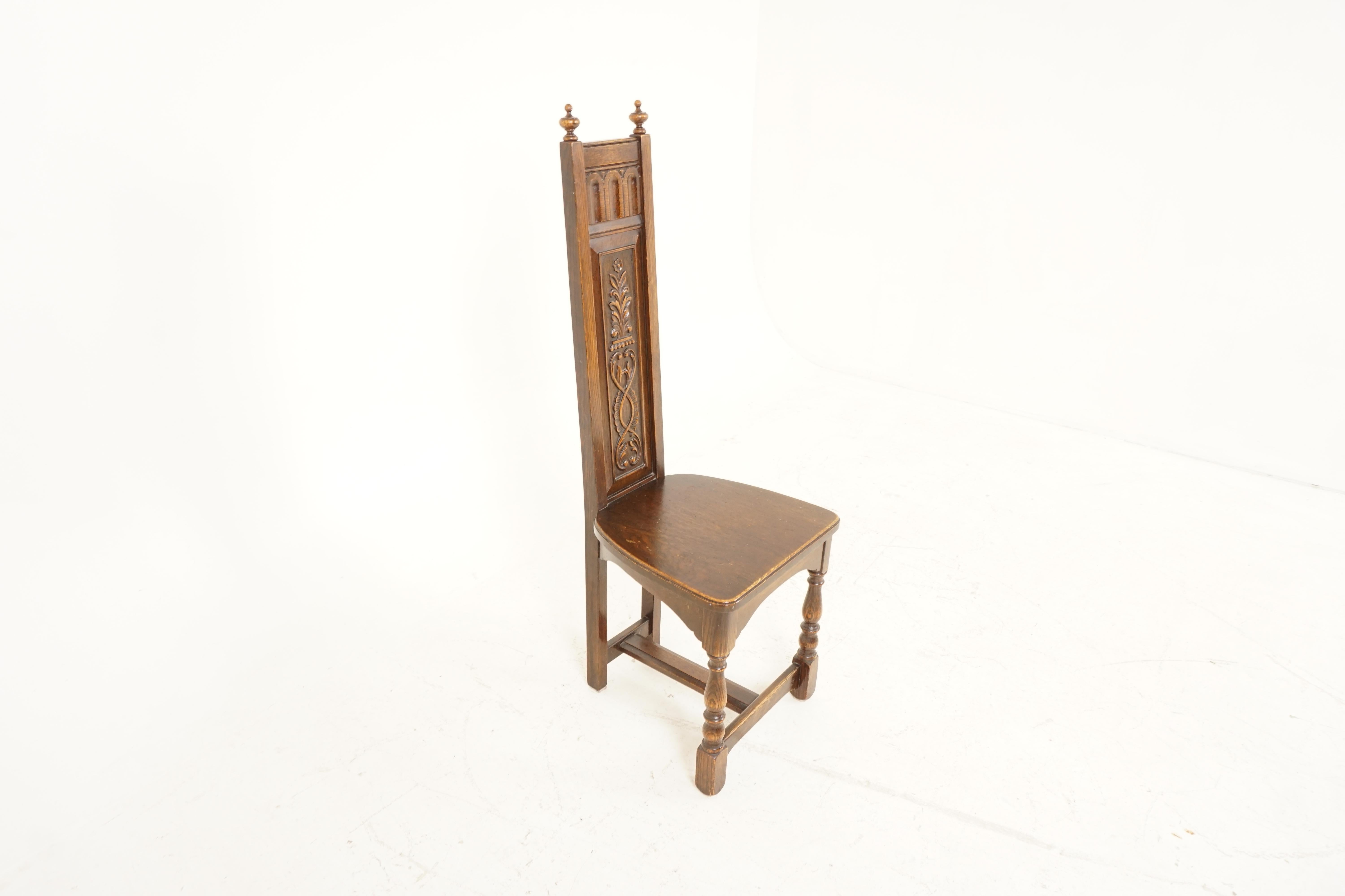 Milieu du XXe siècle Vieille chaise en chêne:: Chaise de salle en chêne sculpté:: Scotland 1930:: B2268