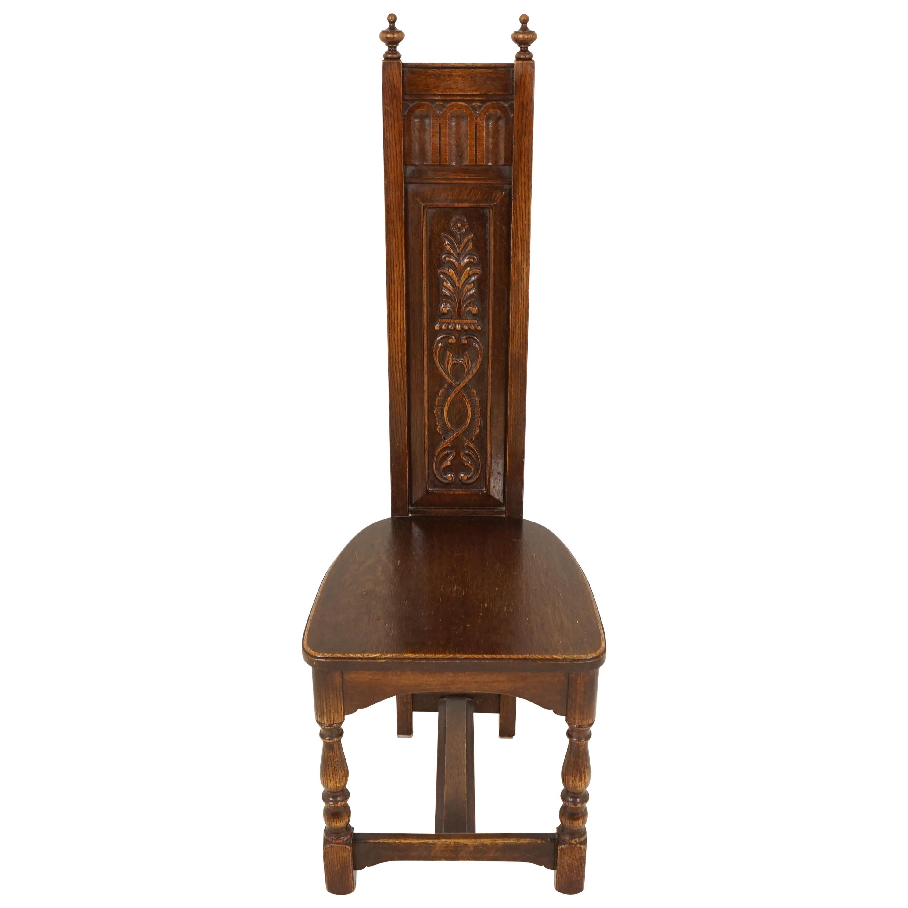 Vieille chaise en chêne:: Chaise de salle en chêne sculpté:: Scotland 1930:: B2268