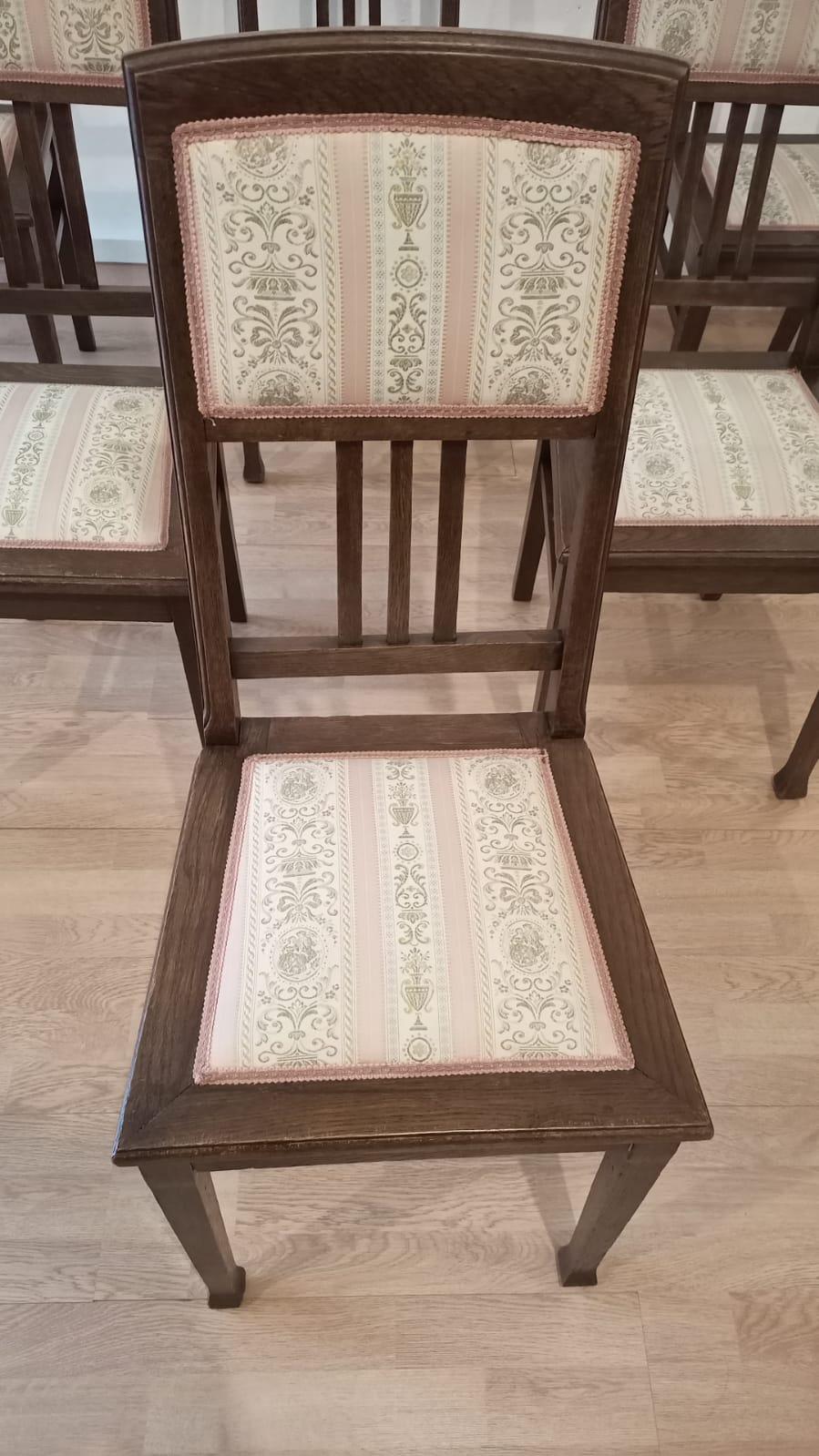 Vintage Oak Chairs, Set of 6 20th Century Classical Revivals Original Silk For Sale 5