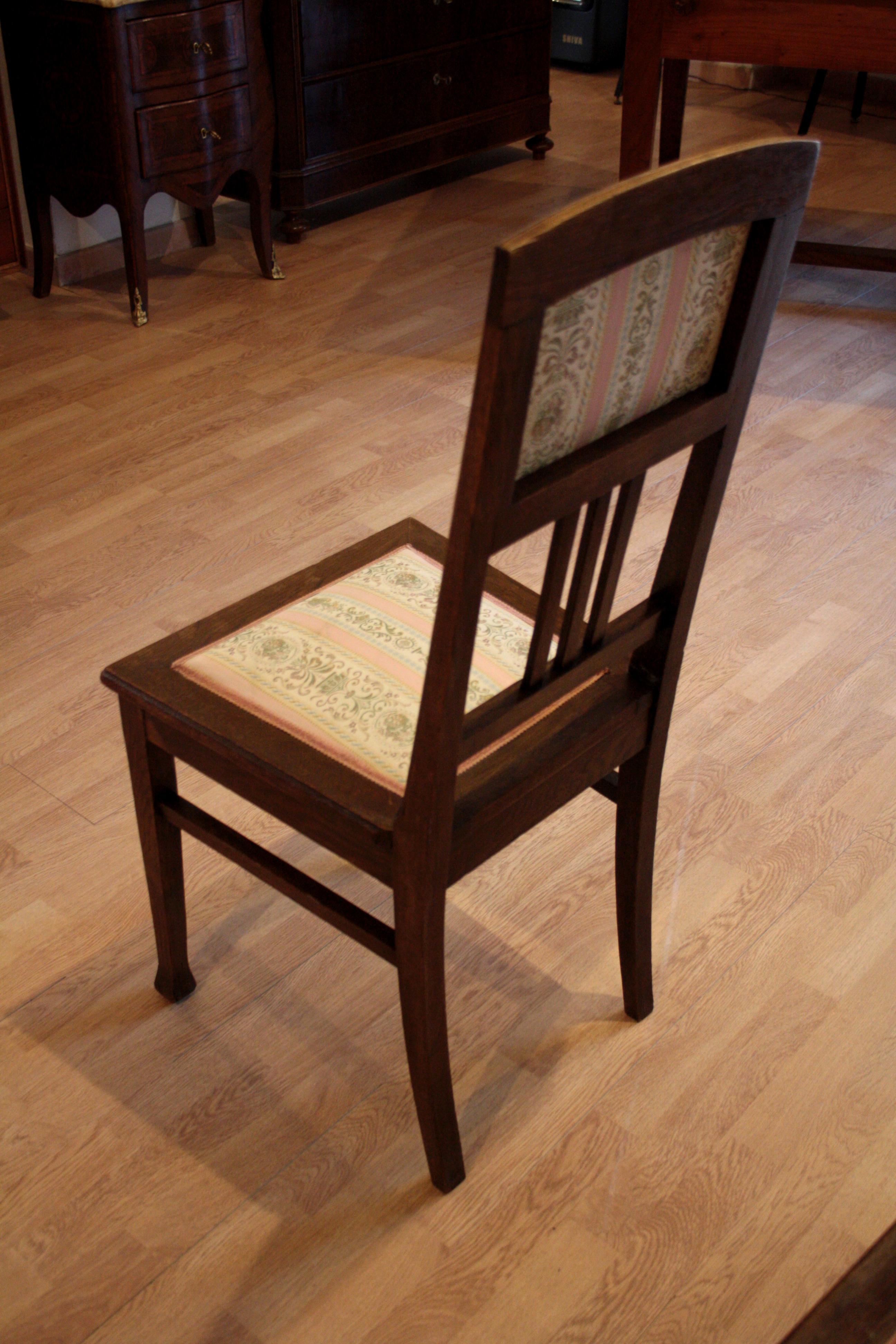 Vintage Oak Chairs, Set of 6 20th Century Classical Revivals Original Silk For Sale 6