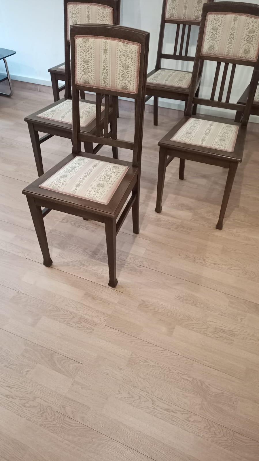 Vintage Oak Chairs, Set of 6 20th Century Classical Revivals Original Silk For Sale 2