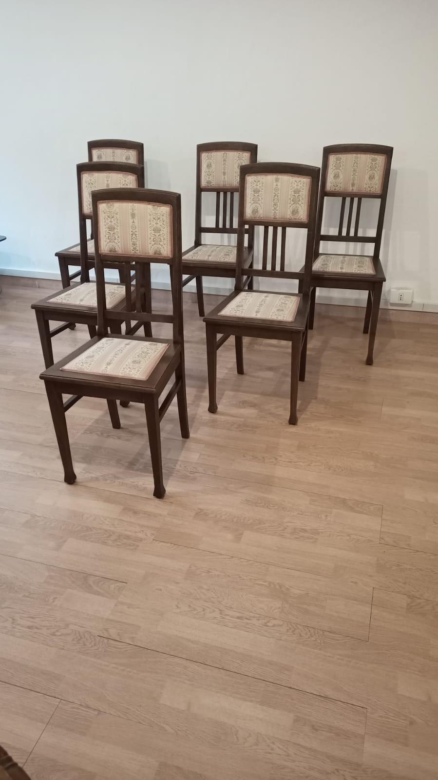 Vintage Oak Chairs, Set of 6 20th Century Classical Revivals Original Silk For Sale 3