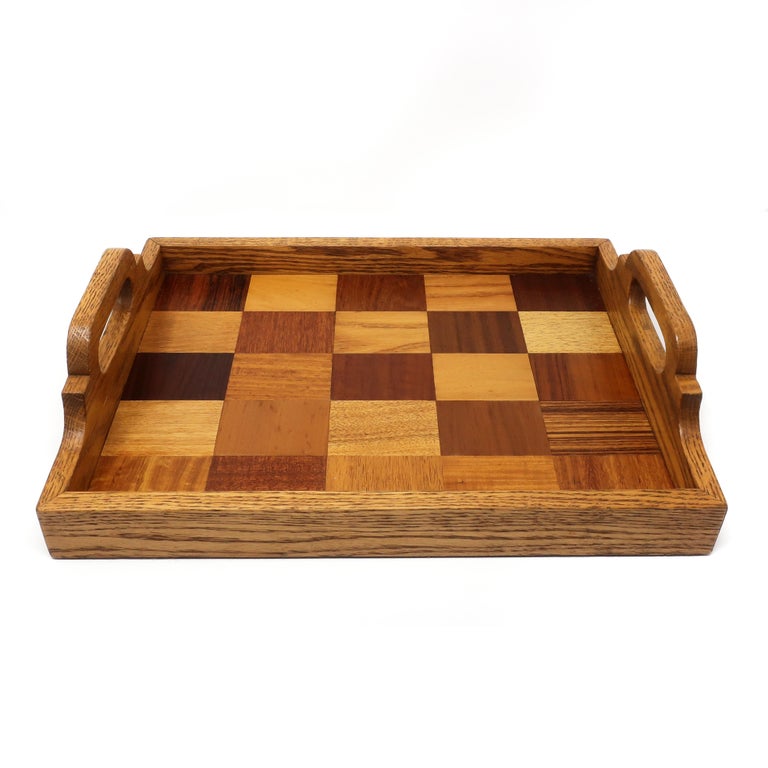 Vintage Oak Checkerboard Serving Tray at 1stDibs