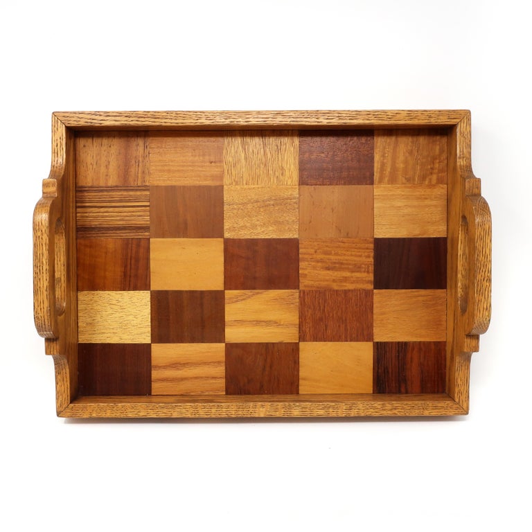 Vintage Oak Checkerboard Serving Tray at 1stDibs