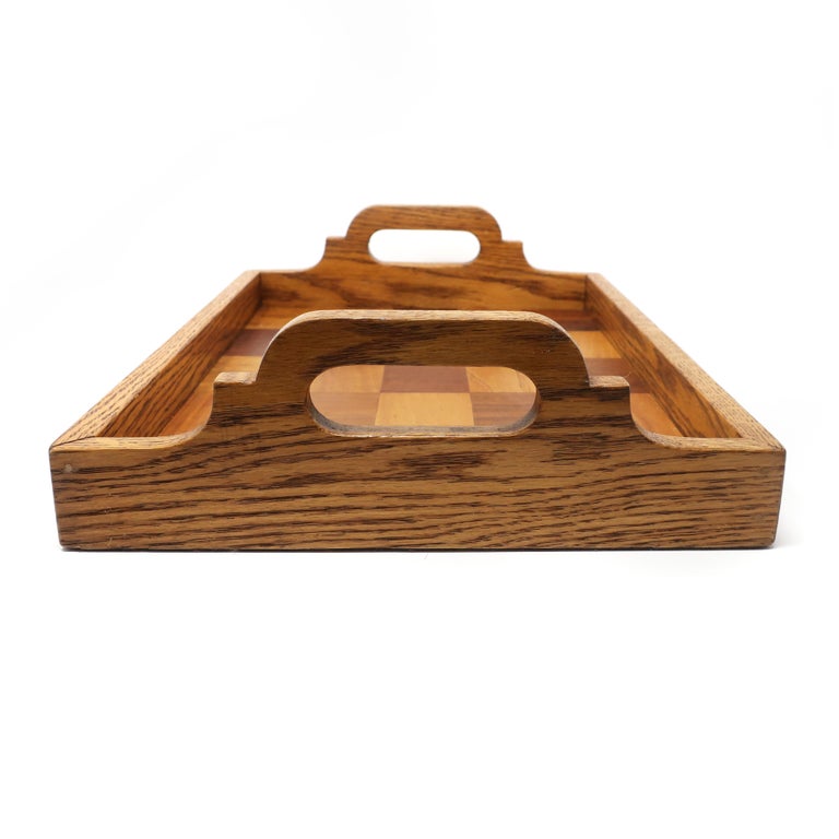 Vintage Oak Checkerboard Serving Tray at 1stDibs