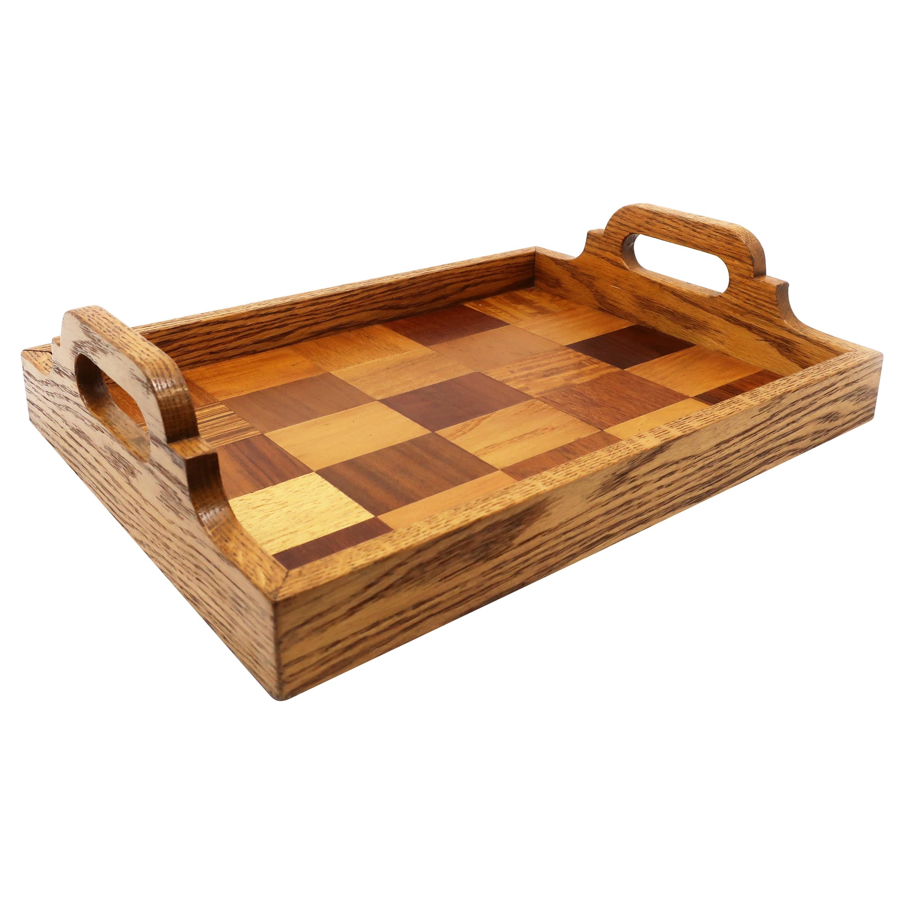 Vintage Oak Checkerboard Serving Tray at 1stDibs