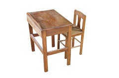 Vintage Oak Childs Childrens Schoolhouse Writing Desk Table & Chair