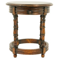 Vintage Oak Circular Lamp Table, End Table, "Clover Oak", Scotland 1920, B2433