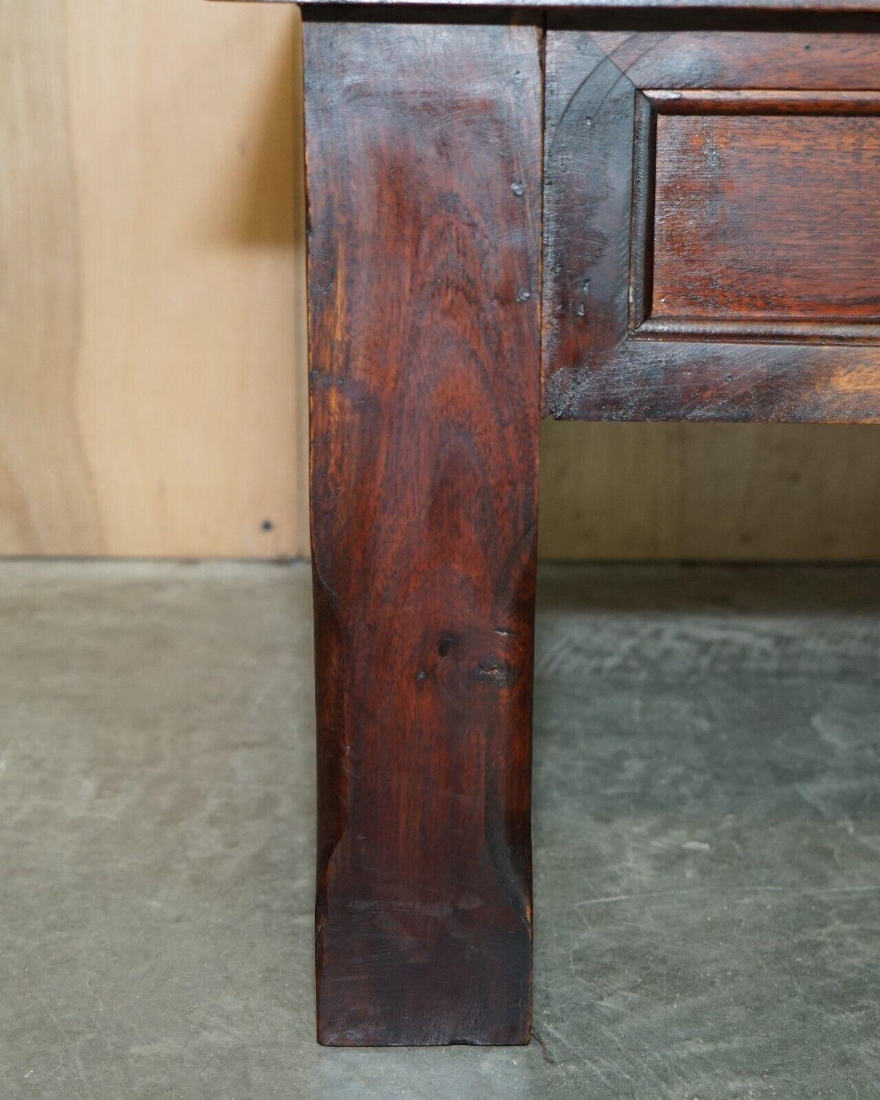 20th Century VINTAGE OAK COFFEE TABLE CHUNKY SOLiD LEGS AND THREE PLANK WOOD TOP For Sale