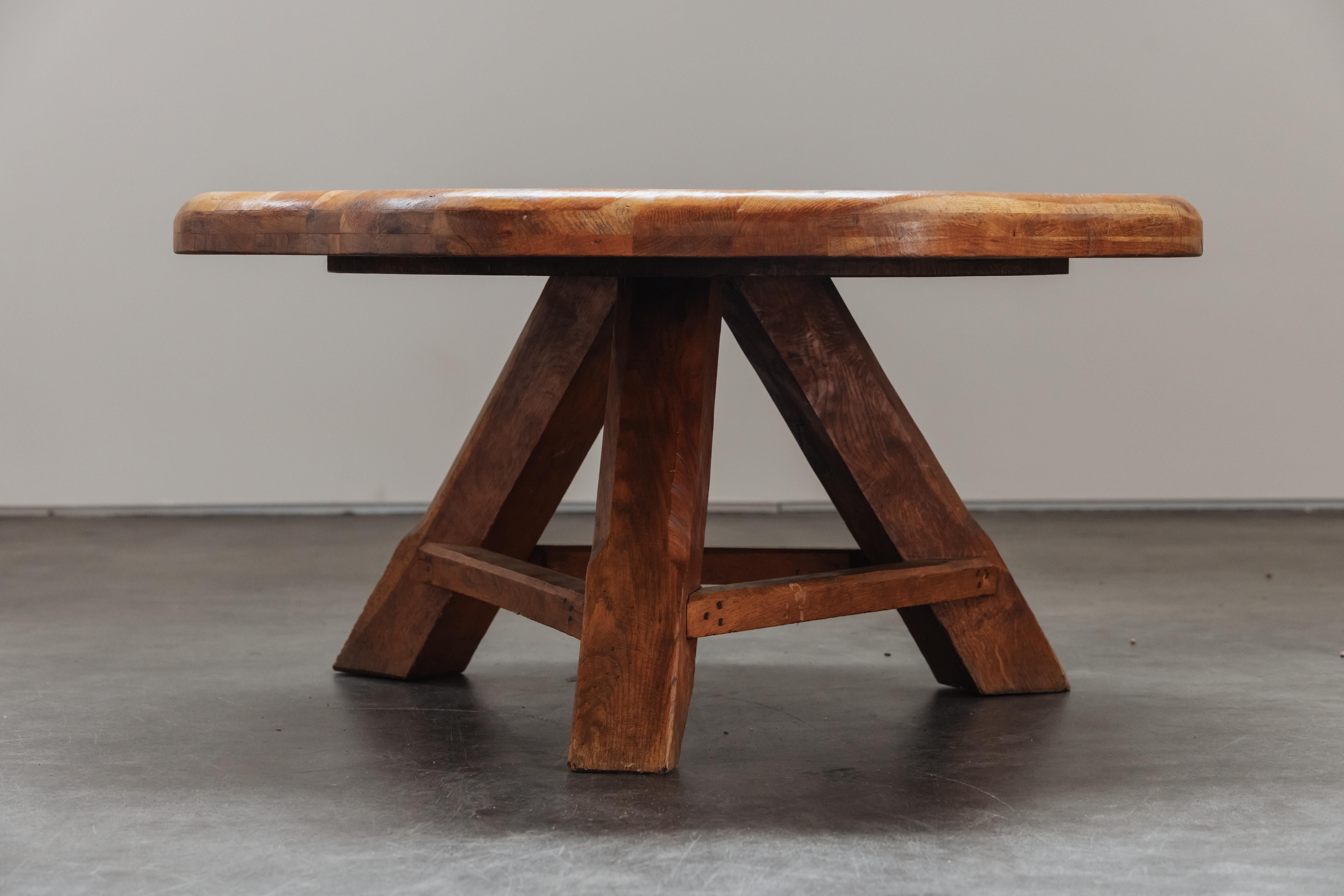 Vintage Oak Coffee Table From Netherlands, Circa 1970.  Solid oak construction with great wear and use.