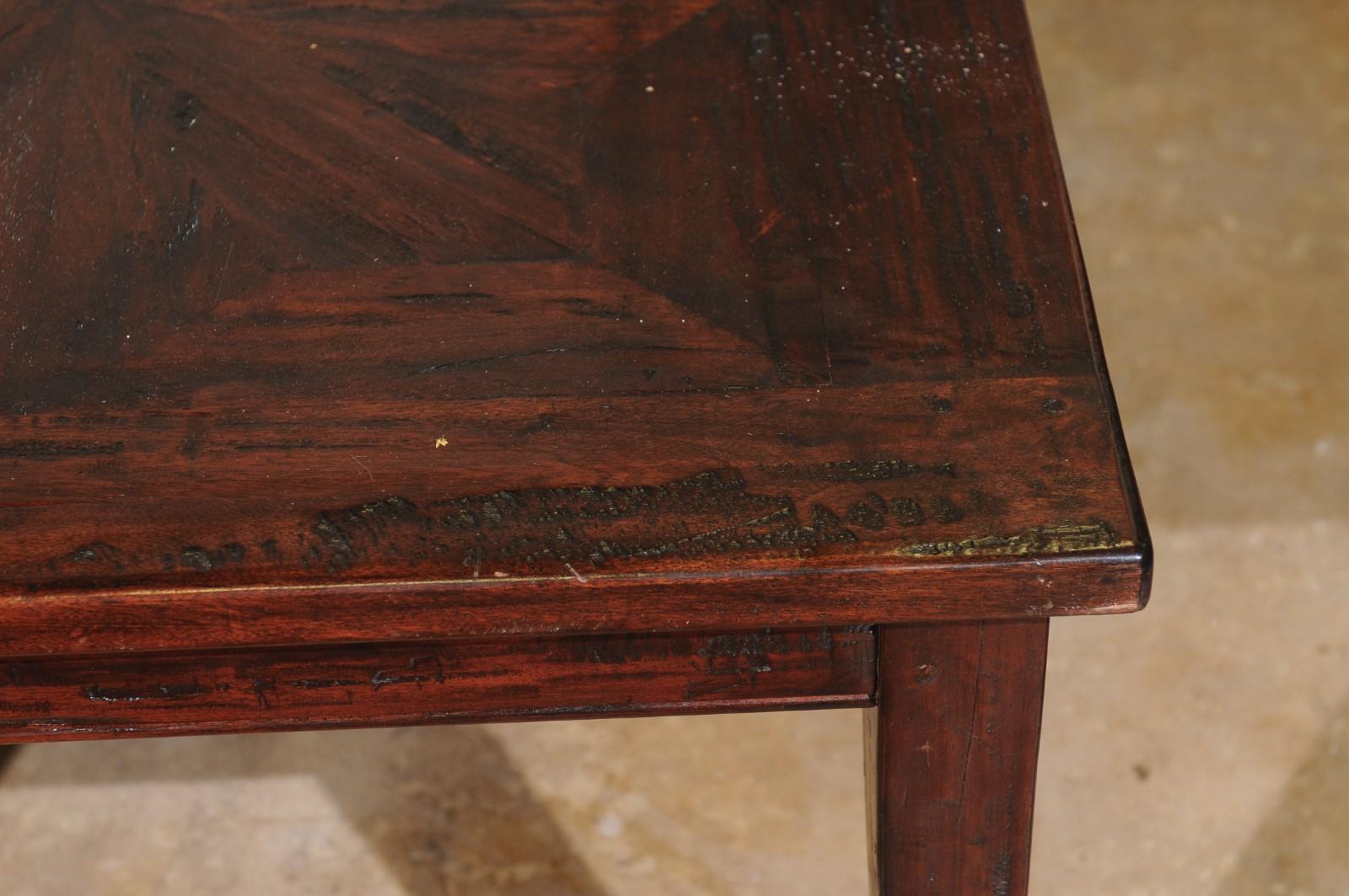Vintage Oak Coffee Table with Parquet Design Top For Sale 5