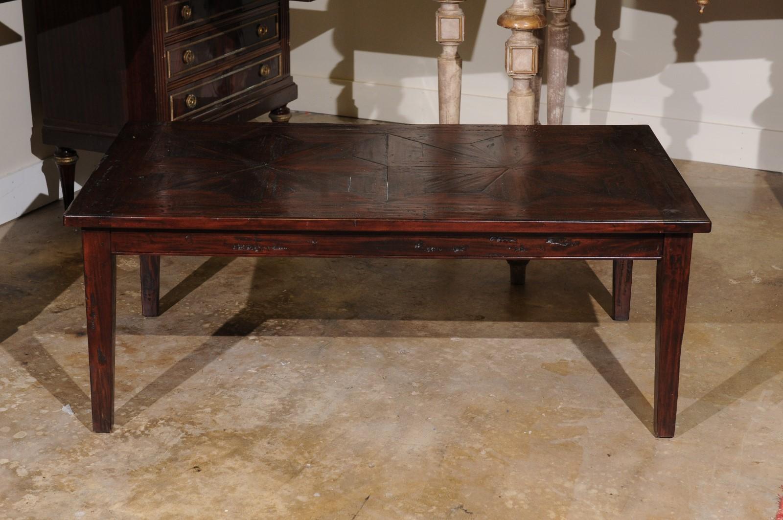 Vintage Oak Coffee Table with Parquet Design Top For Sale 6