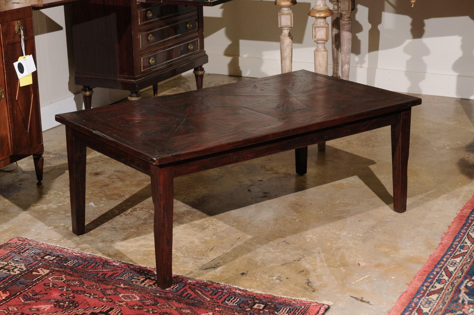 A very solid and sturdy coffee table that would look nice in a rustic or more formal decor.