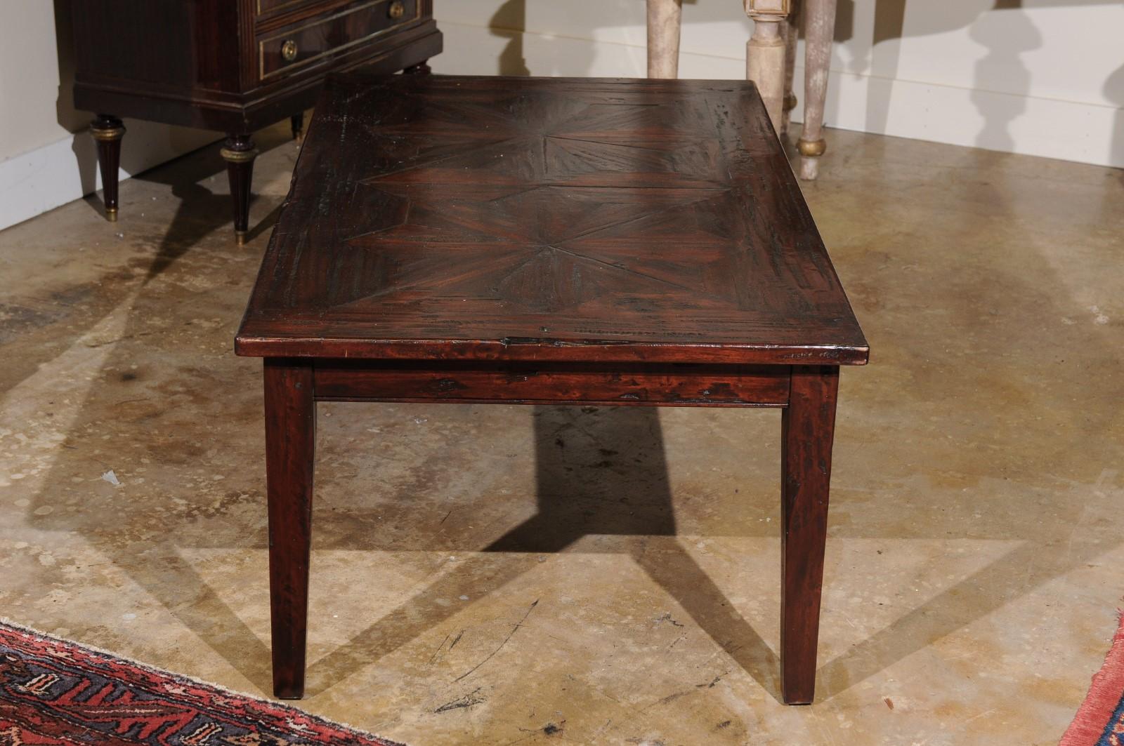 20th Century Vintage Oak Coffee Table with Parquet Design Top For Sale
