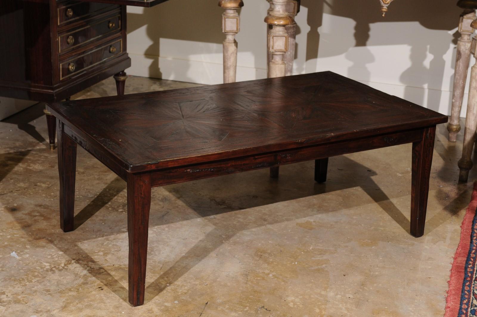 Vintage Oak Coffee Table with Parquet Design Top For Sale 3