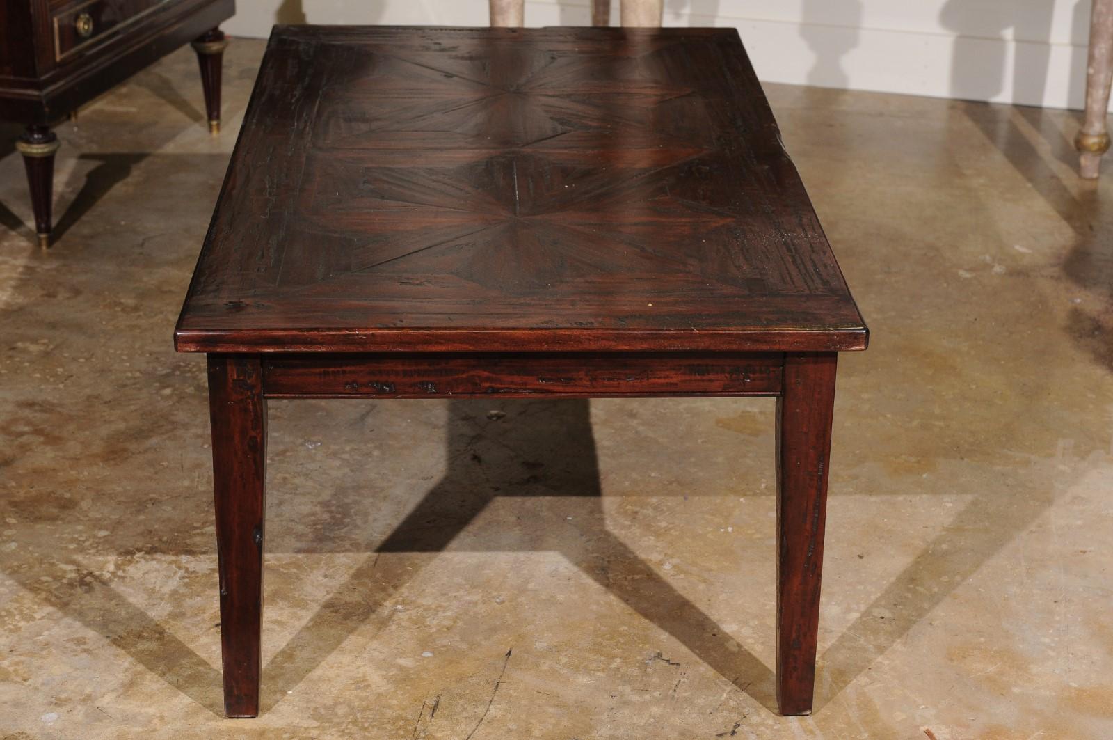 Vintage Oak Coffee Table with Parquet Design Top For Sale 4