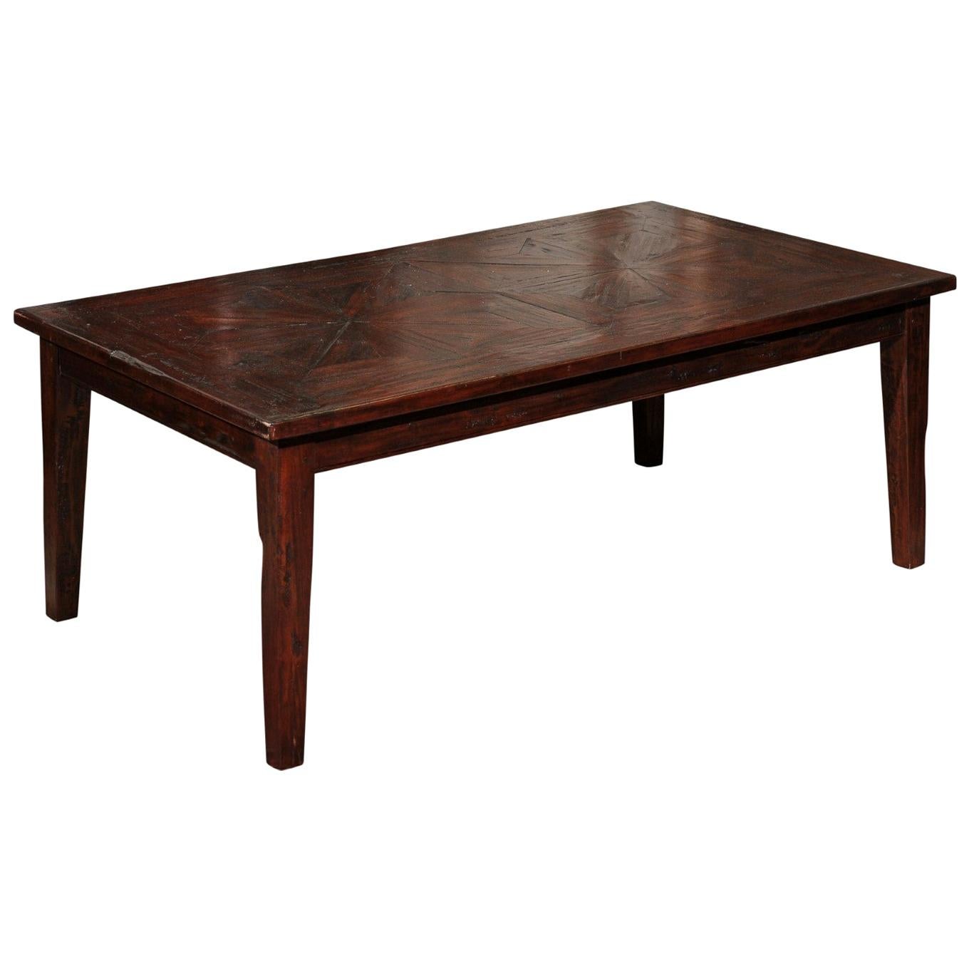 Vintage Oak Coffee Table with Parquet Design Top For Sale