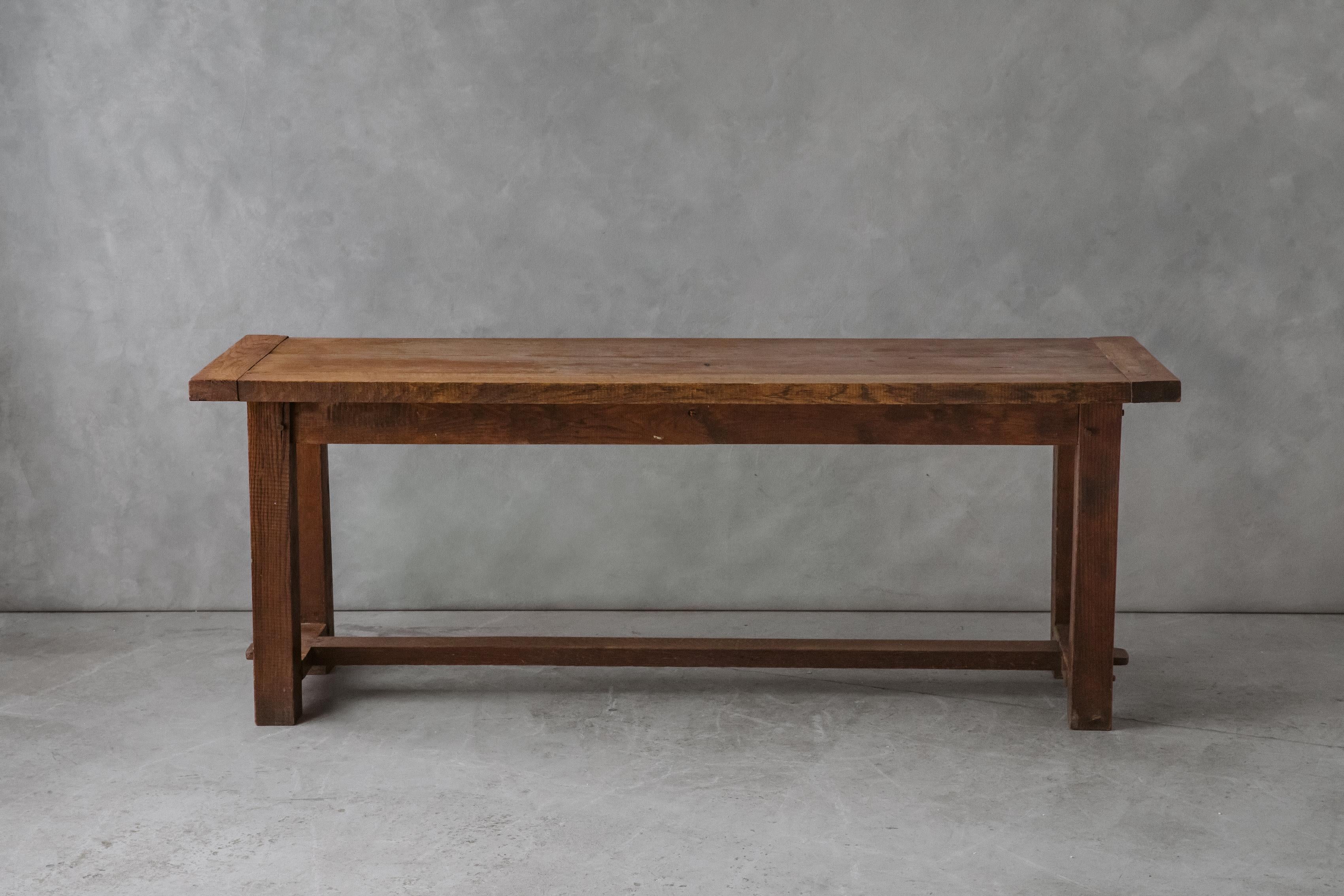 Vintage Oak console table from France, circa 1960. Solid oak construction with nice wear and use. 

We prefer to speak directly with our clients. So, If you have any questions or would like to know more please give us a call or drop us a line. We