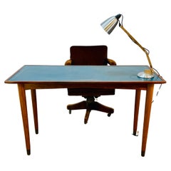 Vintage Oak Desk By 'Fergus Bridges Ltd' With Blue Leather Top, 1950s