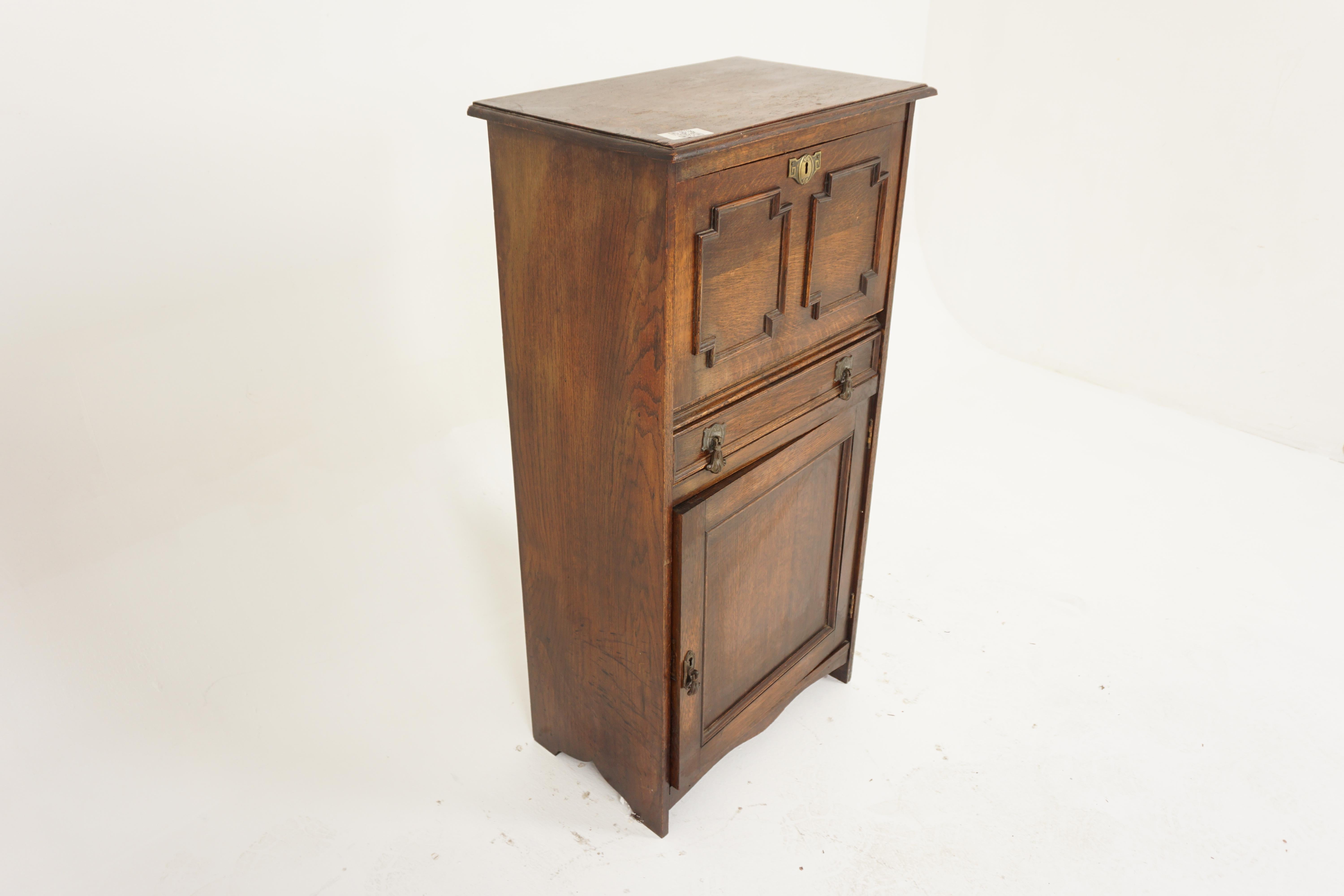 Scottish Vintage Oak Desk, Writing Table, Cabinet, Scotland 1925, H993