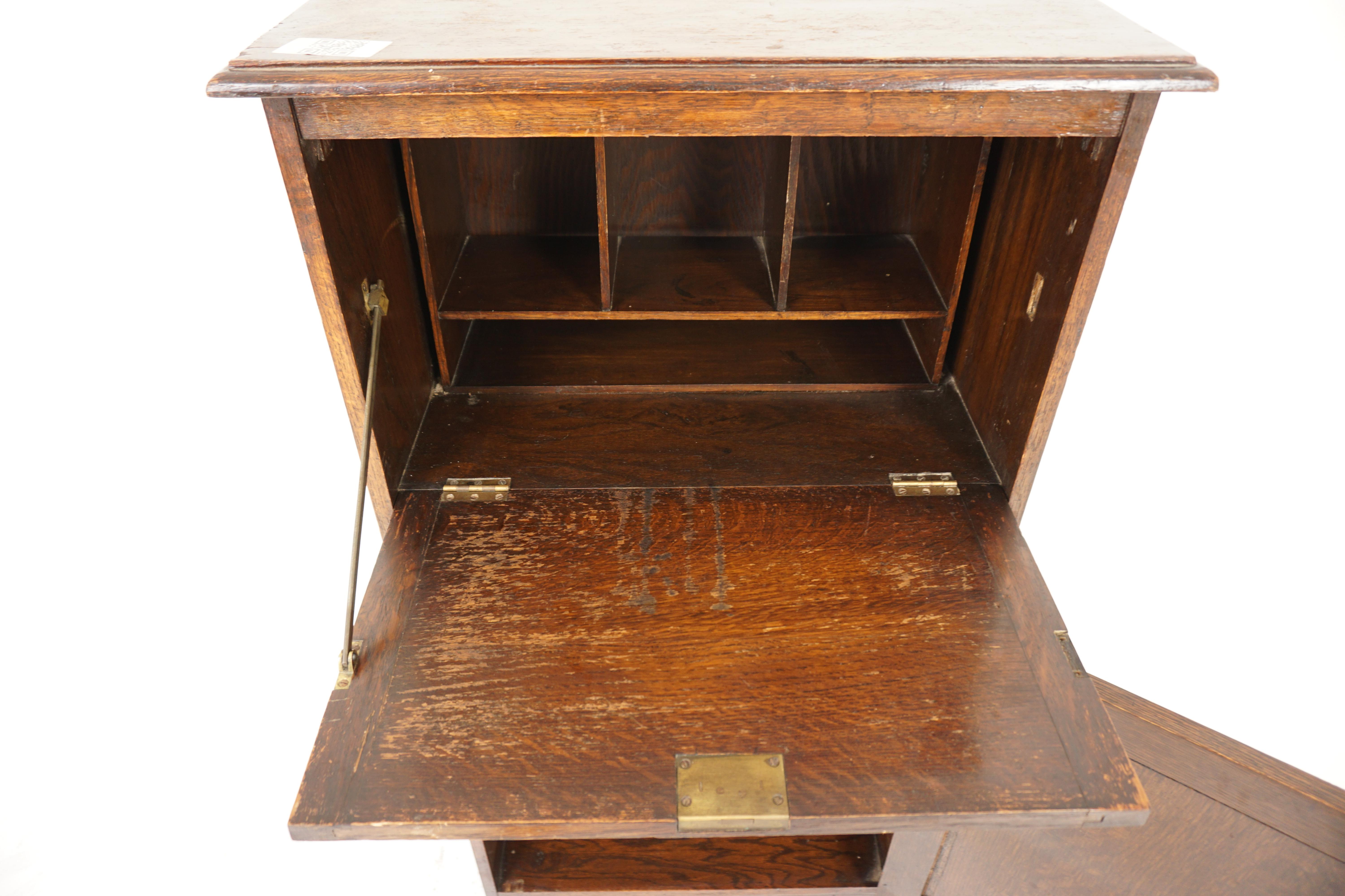 Early 20th Century Vintage Oak Desk, Writing Table, Cabinet, Scotland 1925, H993