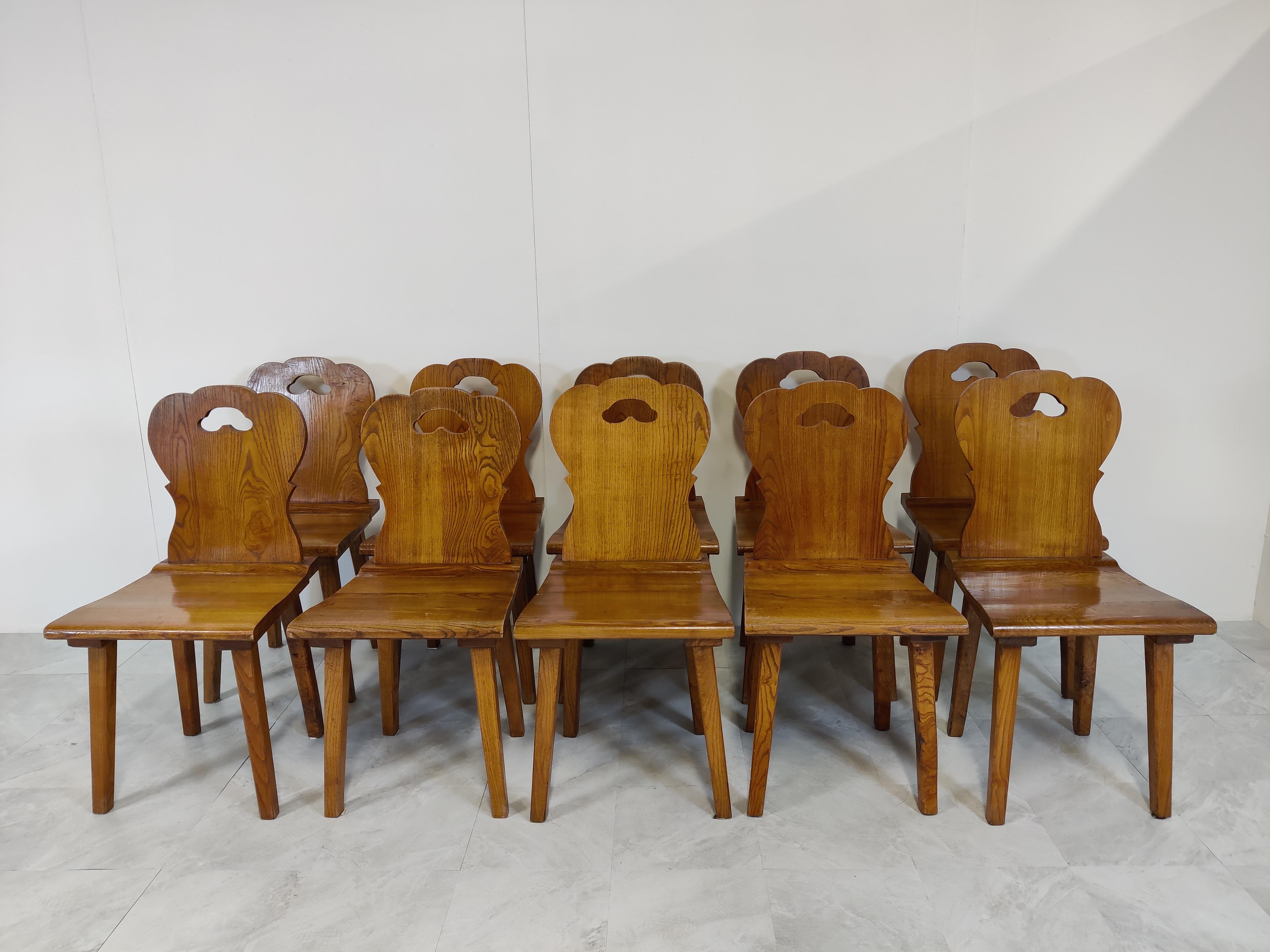 Rustic Vintage Oak Dining Chairs 1950s Set of 10