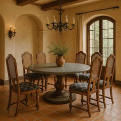 Set of Six Colonial Revival Oak Dining Chairs with Cane Backs, USA, c. 1940s