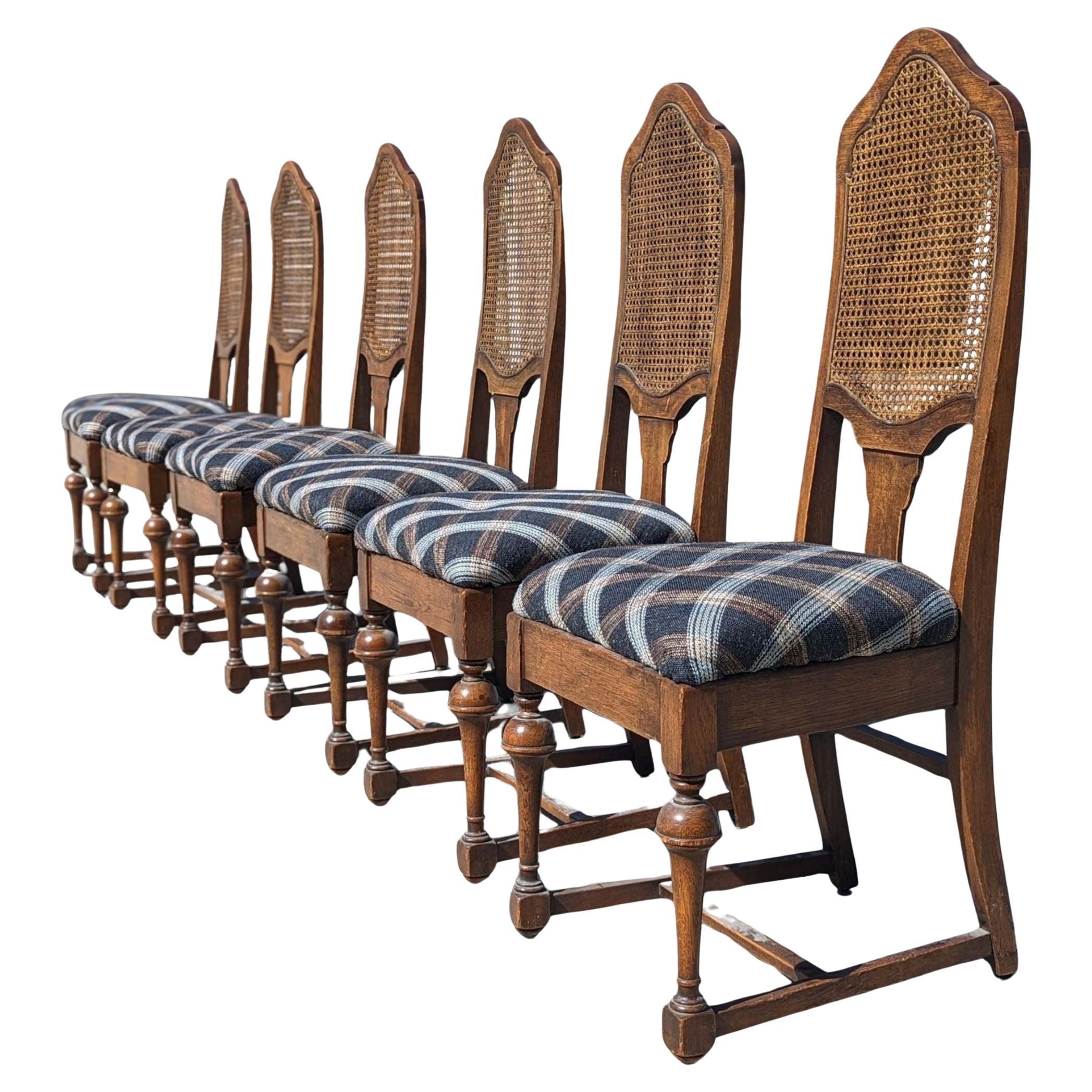 Vintage Oak Dining Room Chairs Cane Backrests Early American Colonial Revival For Sale at 1stDibs
