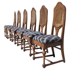 Vintage Oak Dining Room Chairs, Cane Backrests, Early American, Colonial Revival