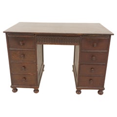 Used Oak Double Pedestal Desk, Scotland 1930, H350