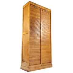 Vintage Oak Double Tambour Front Cabinet Antique