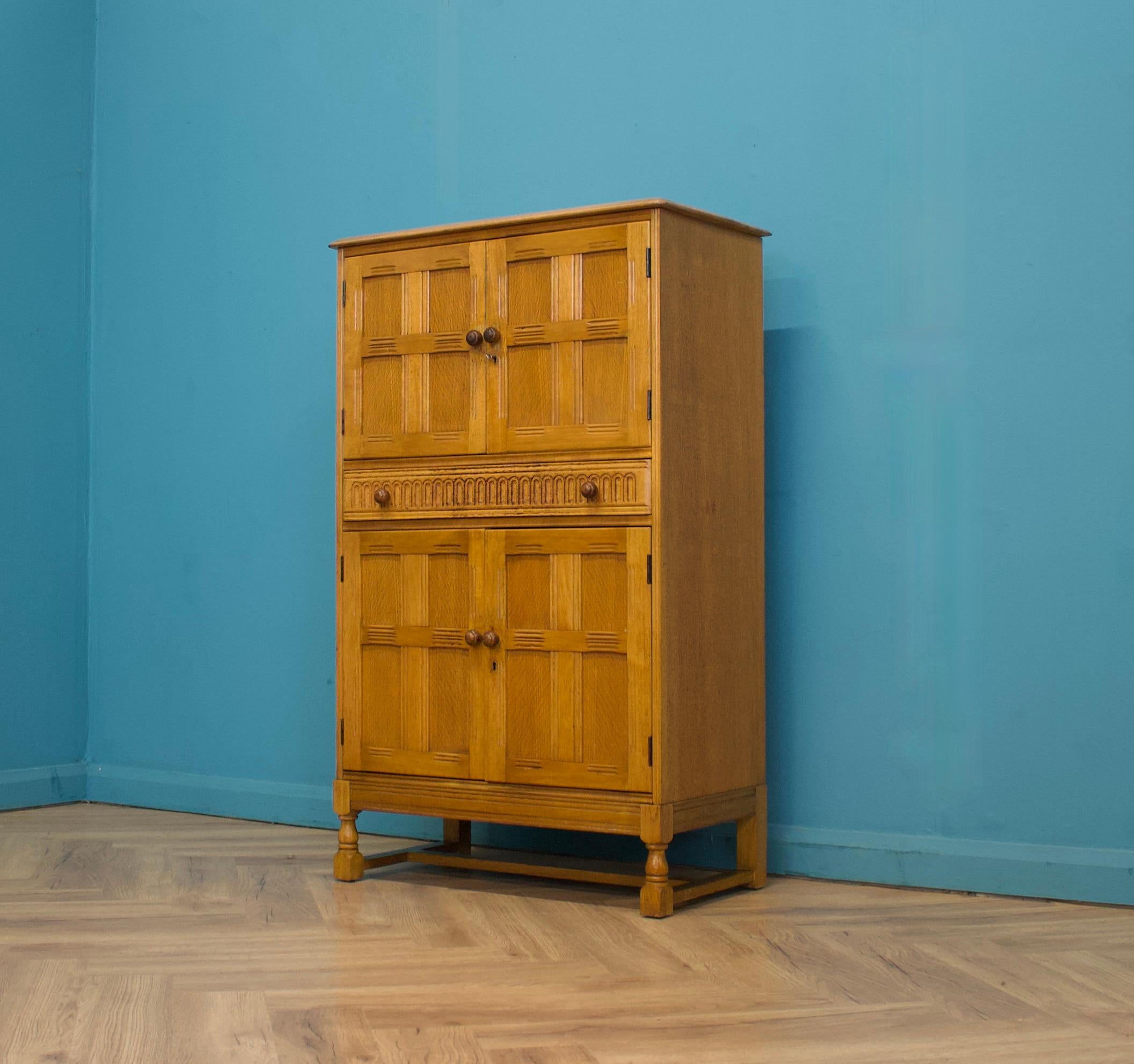 British Vintage Oak Drinks Cabinet, 1960s For Sale