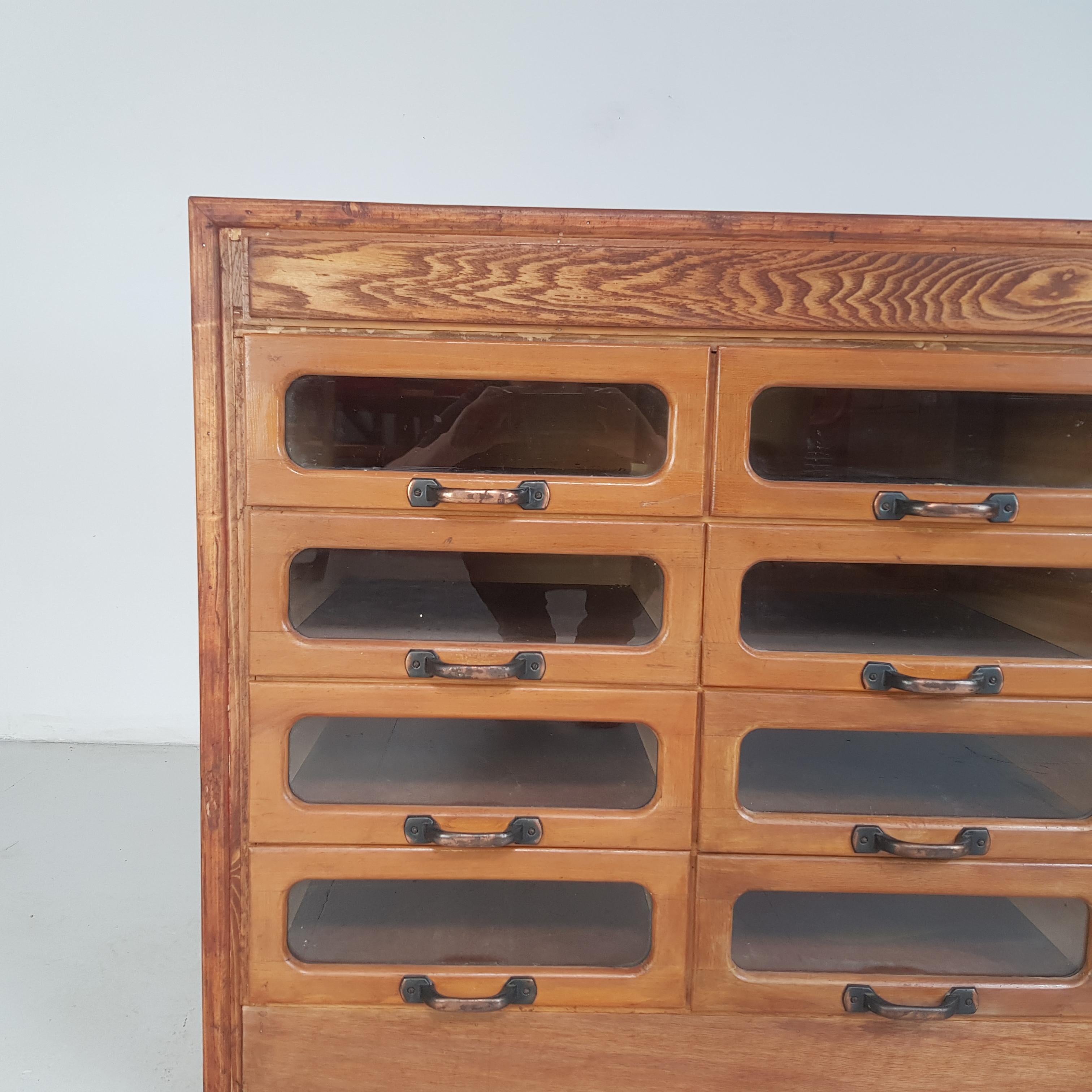 Vintage Oak Early 20th Century 12-Drawer Haberdashery Cabinet, 1930s 1