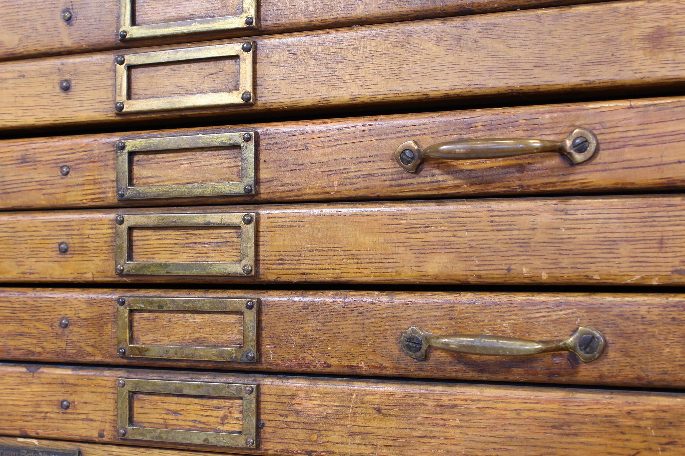 Brass Vintage Oak Flat File Cabinet Kitchen Island