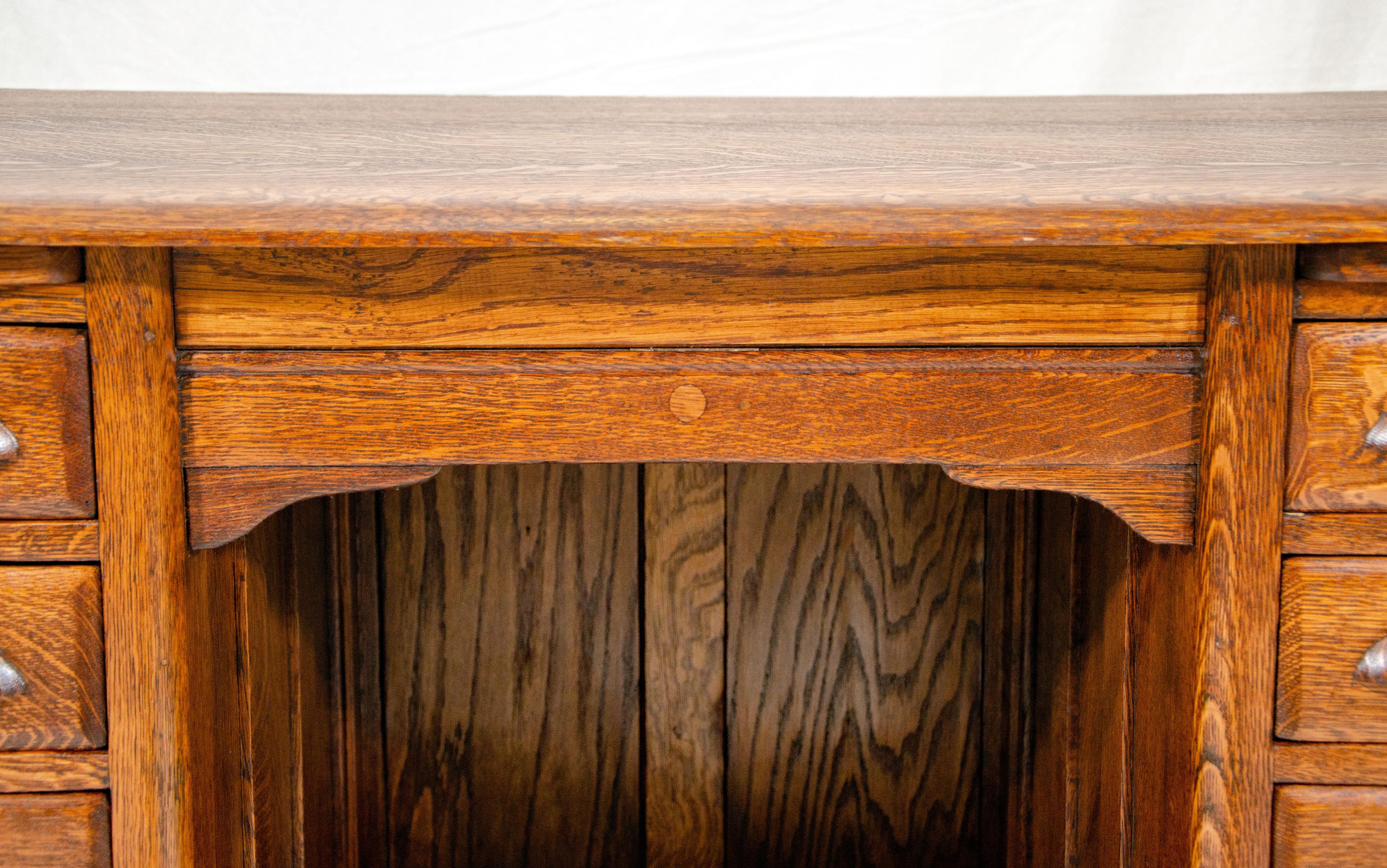 Vintage Oak Flat Top Pedestal Desk 3