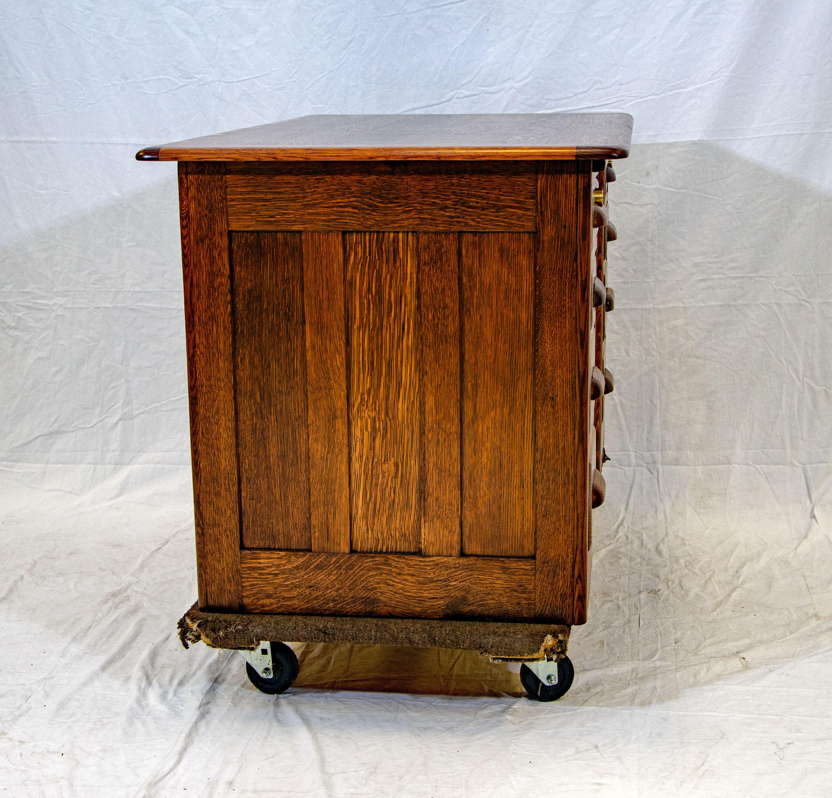 Victorian Vintage Oak Flat Top Pedestal Desk